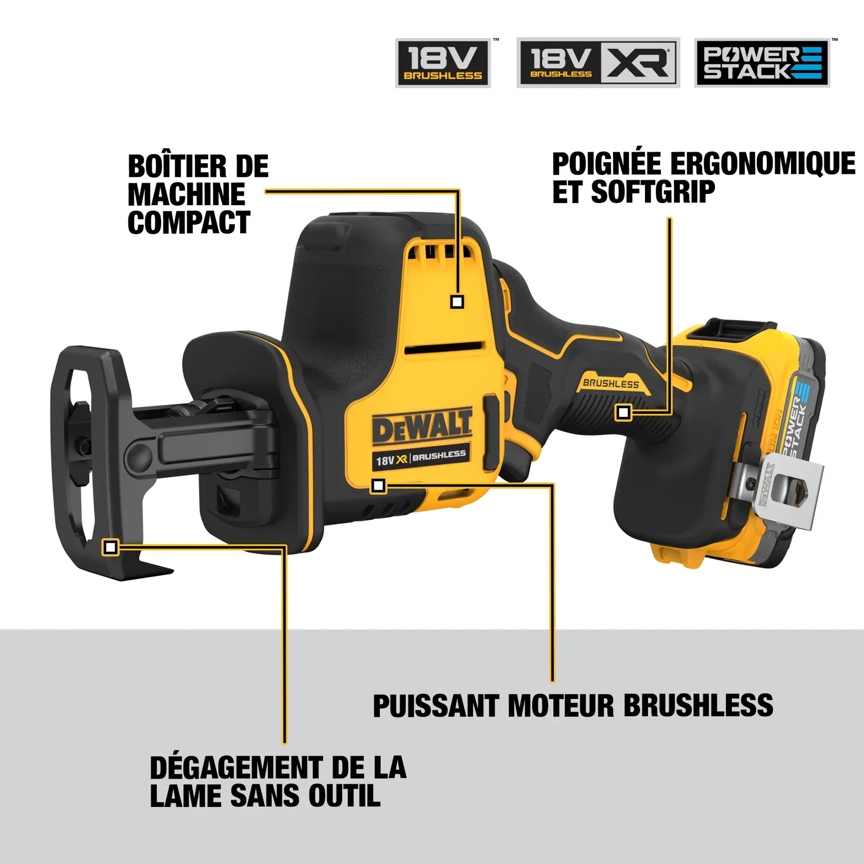 DEWALT® 18V XR® Scie Alternative Sous-Compacte Sans Balais - 1 x POWERSTACK Compact