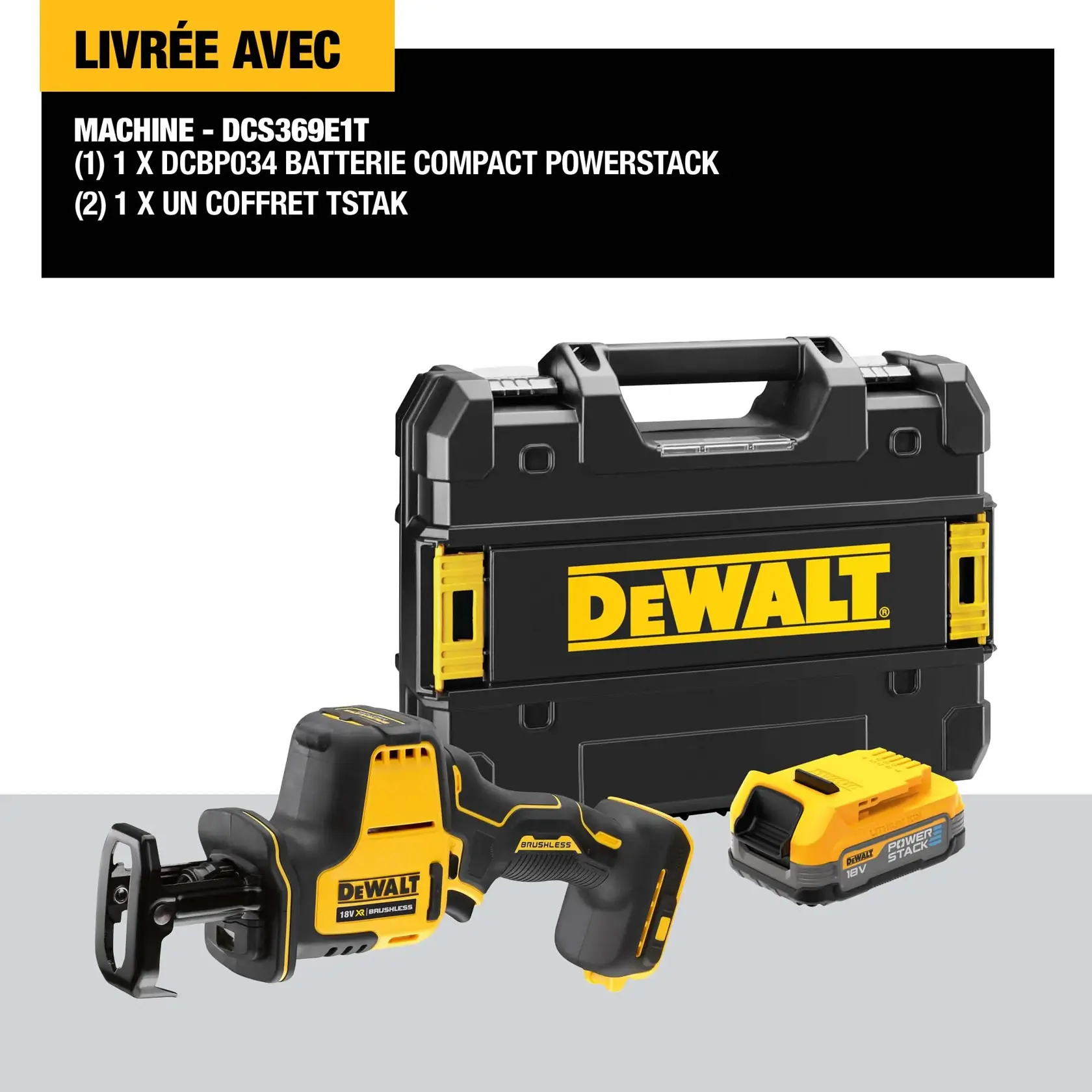 DEWALT® 18V XR® Scie Alternative Sous-Compacte Sans Balais - 1 x POWERSTACK Compact