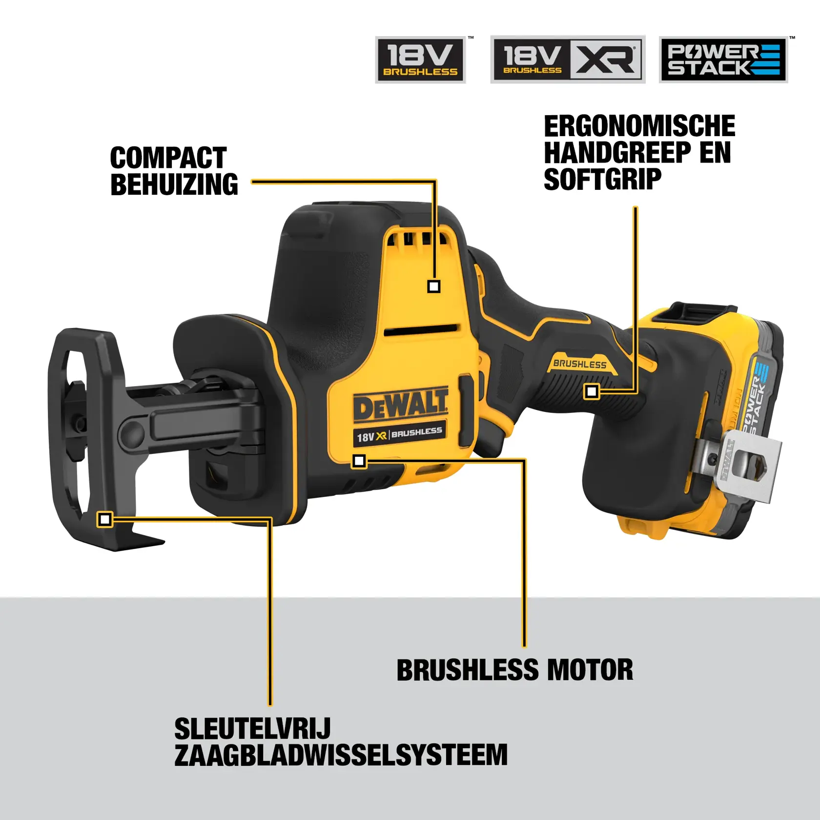 18V XR Brushless Sub Compact Reciprozaag - 1 X POWERSTACK Compact