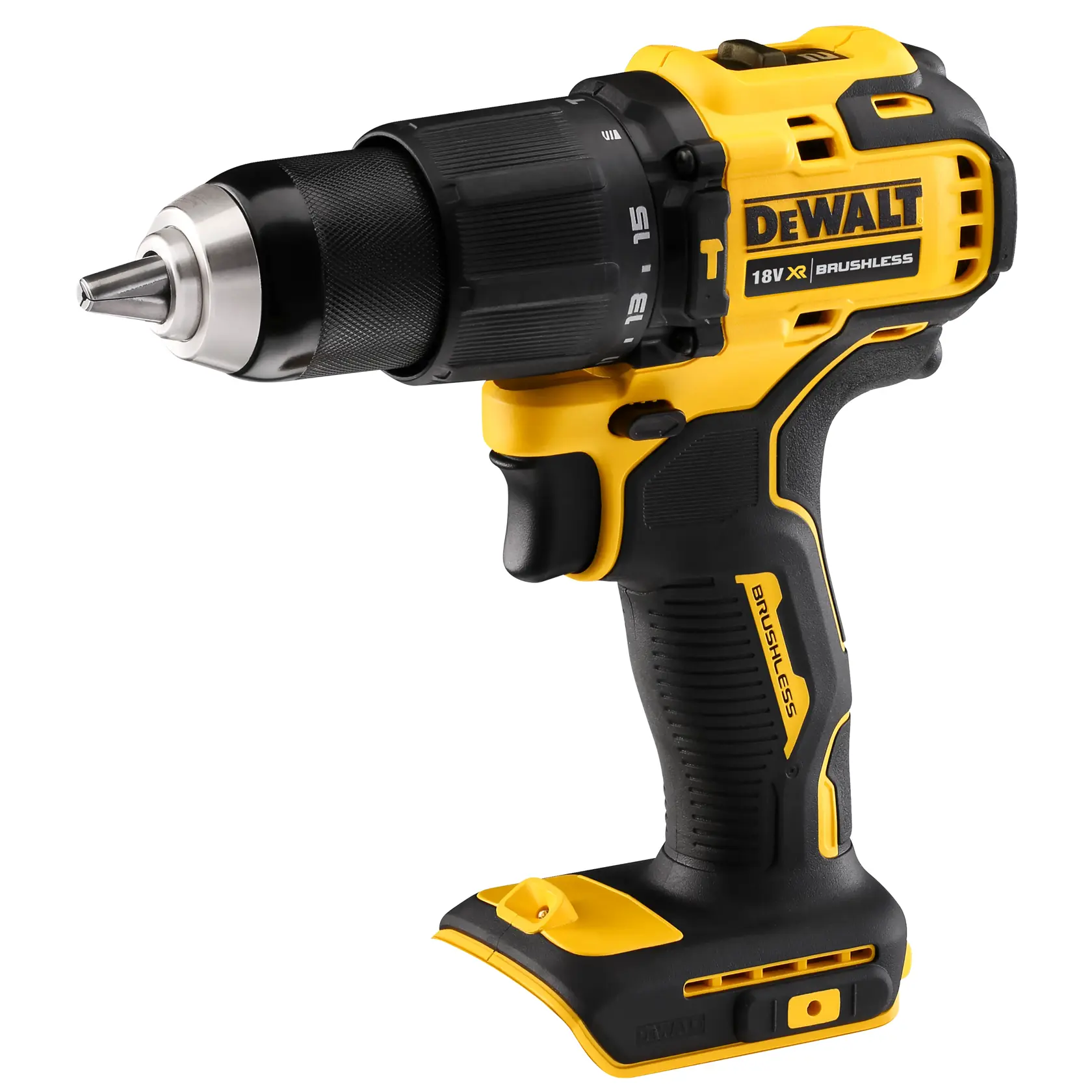 Perceuse DEWALT photographie, SKUs DCZ409P2-XE, DCD709N. Outil compact jaune-noir sans fil.