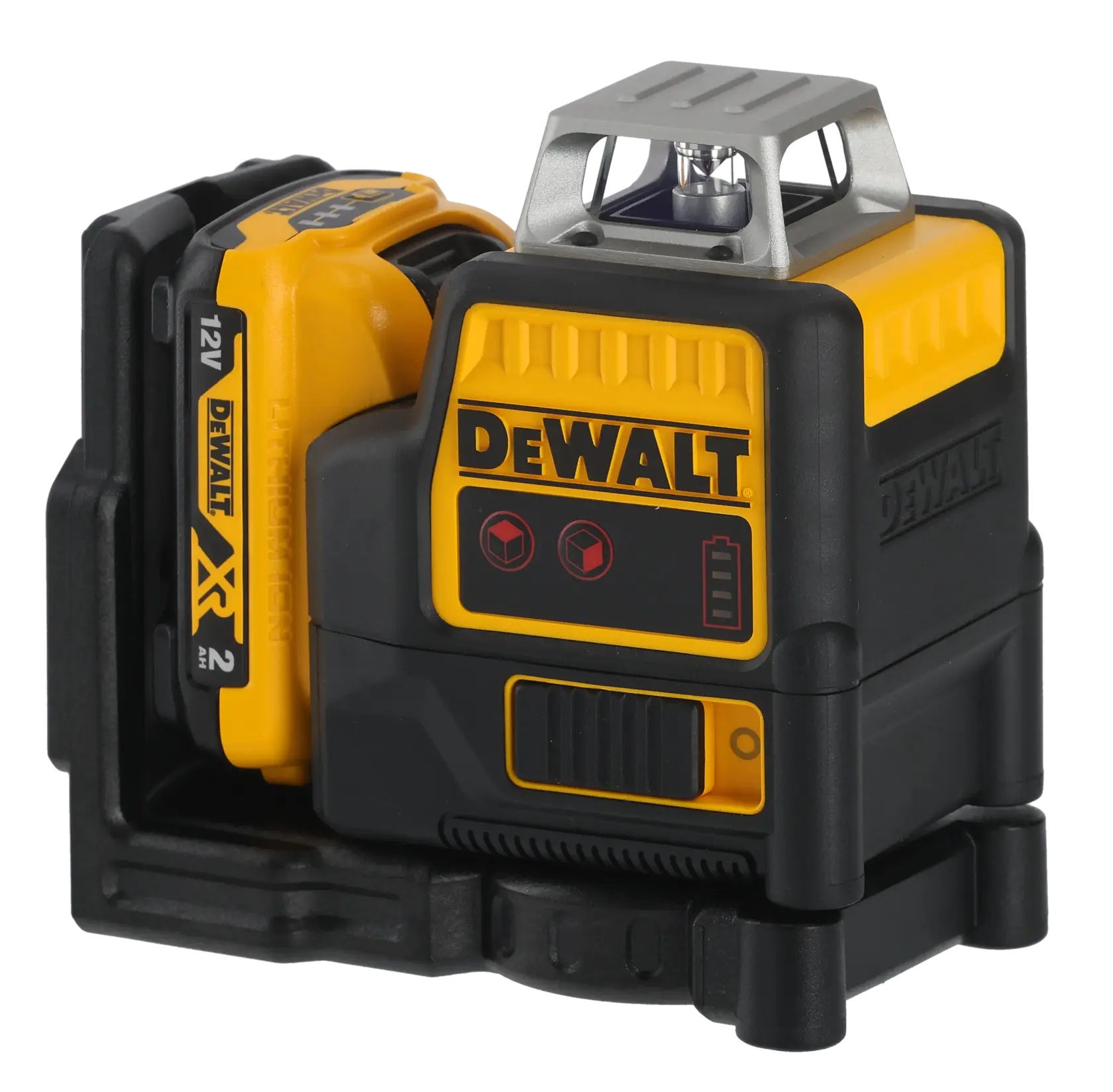 DEWALT DCE0811D1R 12V kabelloses Laser-Nivelliergerät, gelb-schwarz, mit Batterie für präzise Messungen.