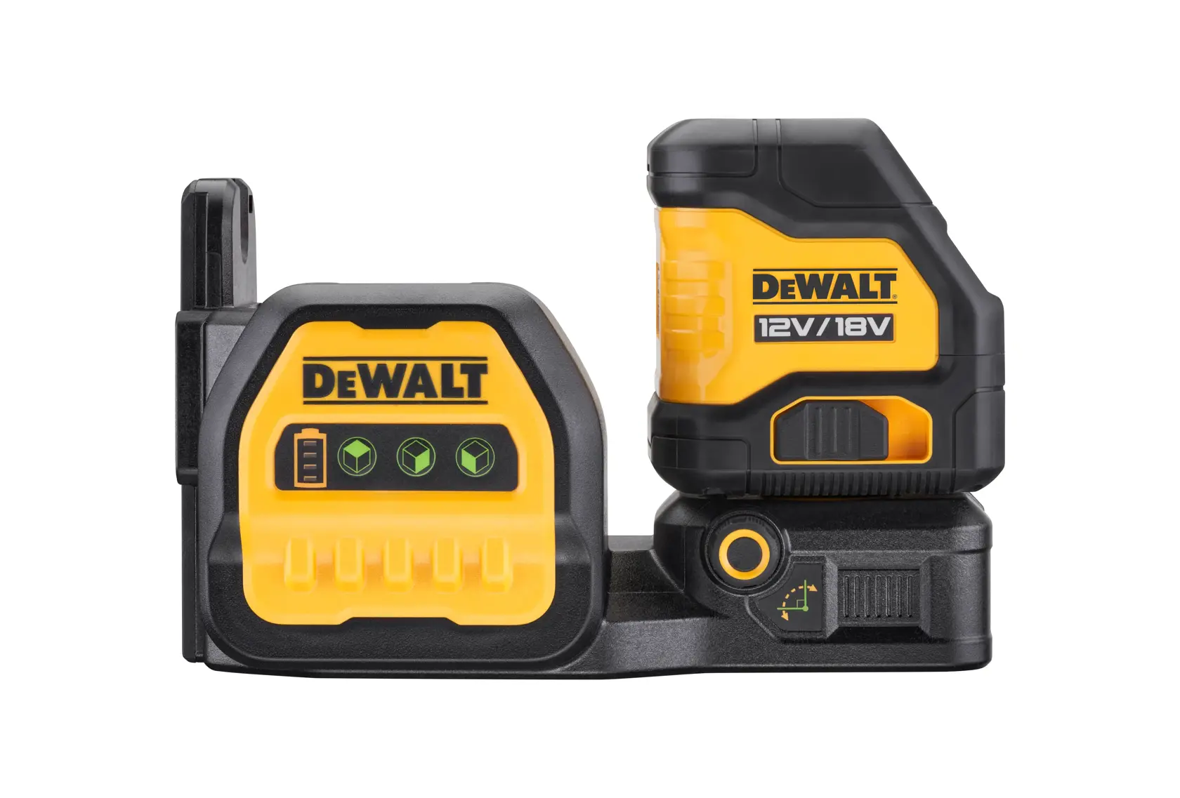 DEWALT Foto-Tool DCE088NG18-XJ, DCE088NG18. Kompaktes gelb-schwarzes Gerät mit Digitalanzeige.