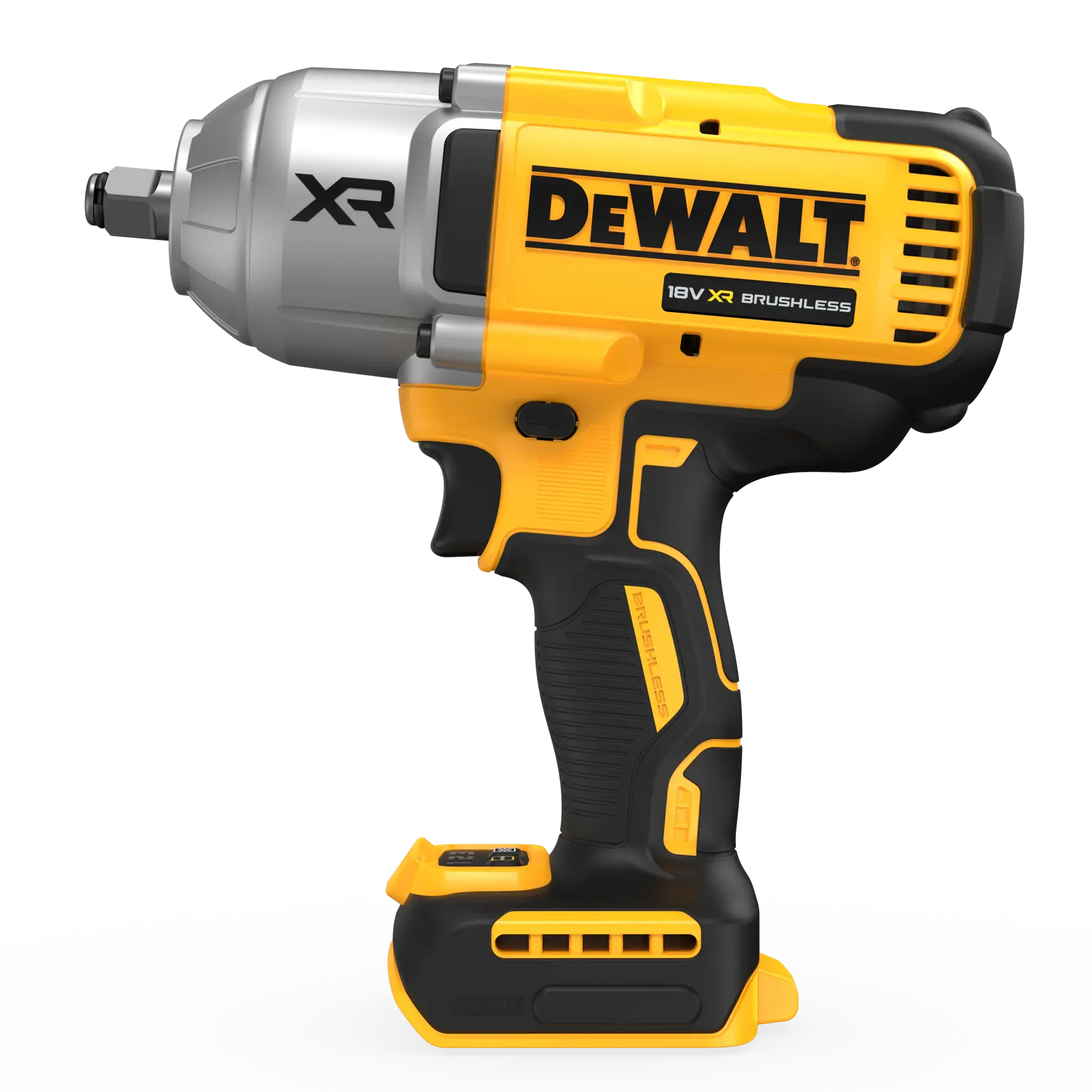 Llave de impacto DEWALT, fotografía, modelos DCF900NT-XJ y DCF900NT diseño amarillo y negro.
