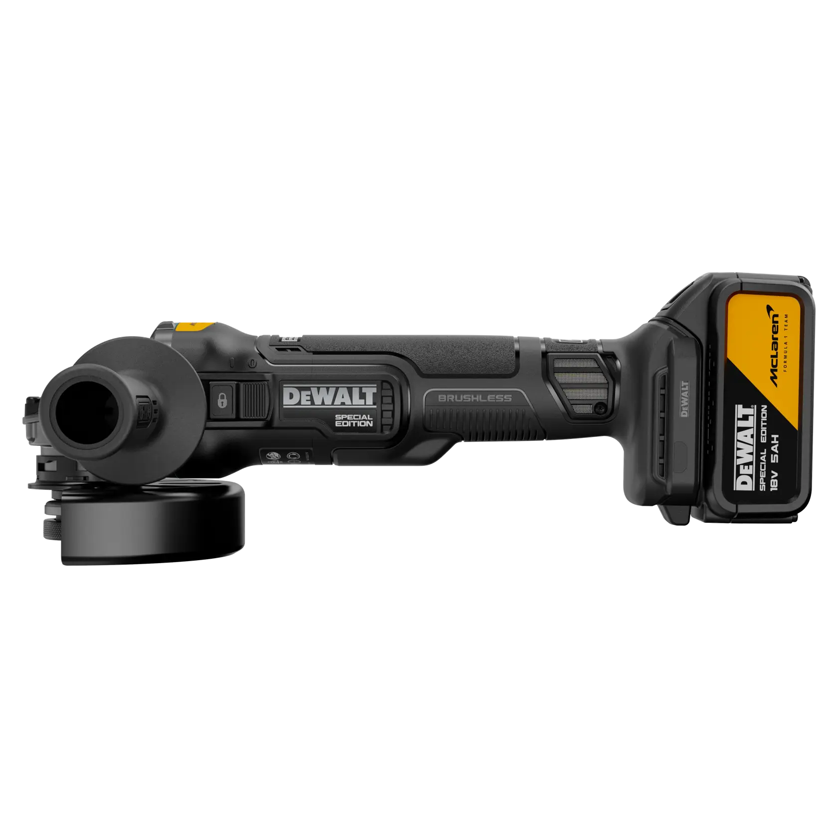 DEWALT cordless tool DCG45MP2T-QW, DCG45MP2T, shown in side profile. Special Edition branding visible.
