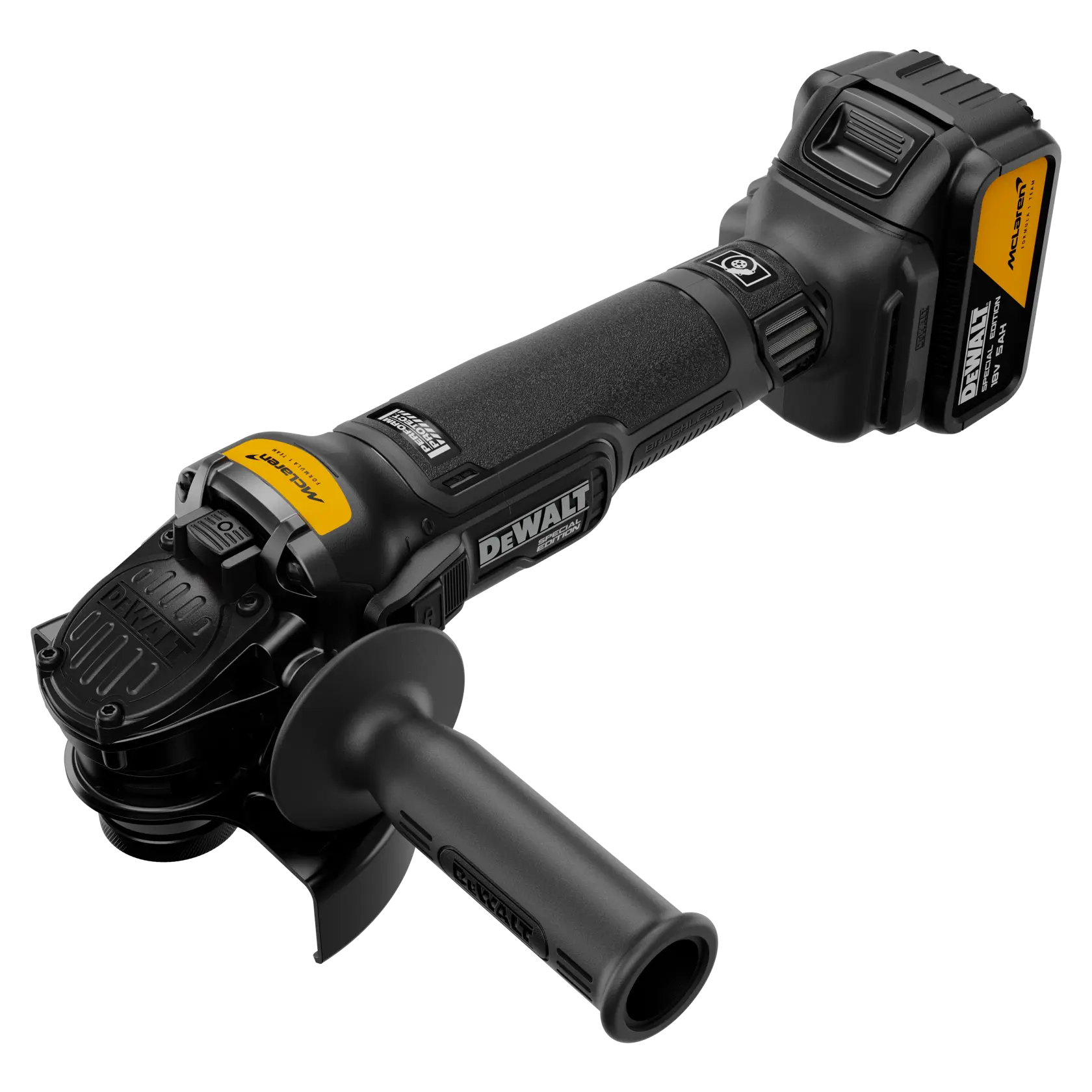 DEWALT DCG45MP2T-QW, DCG45MP2T cordless grinder tool, black, product for photography category.