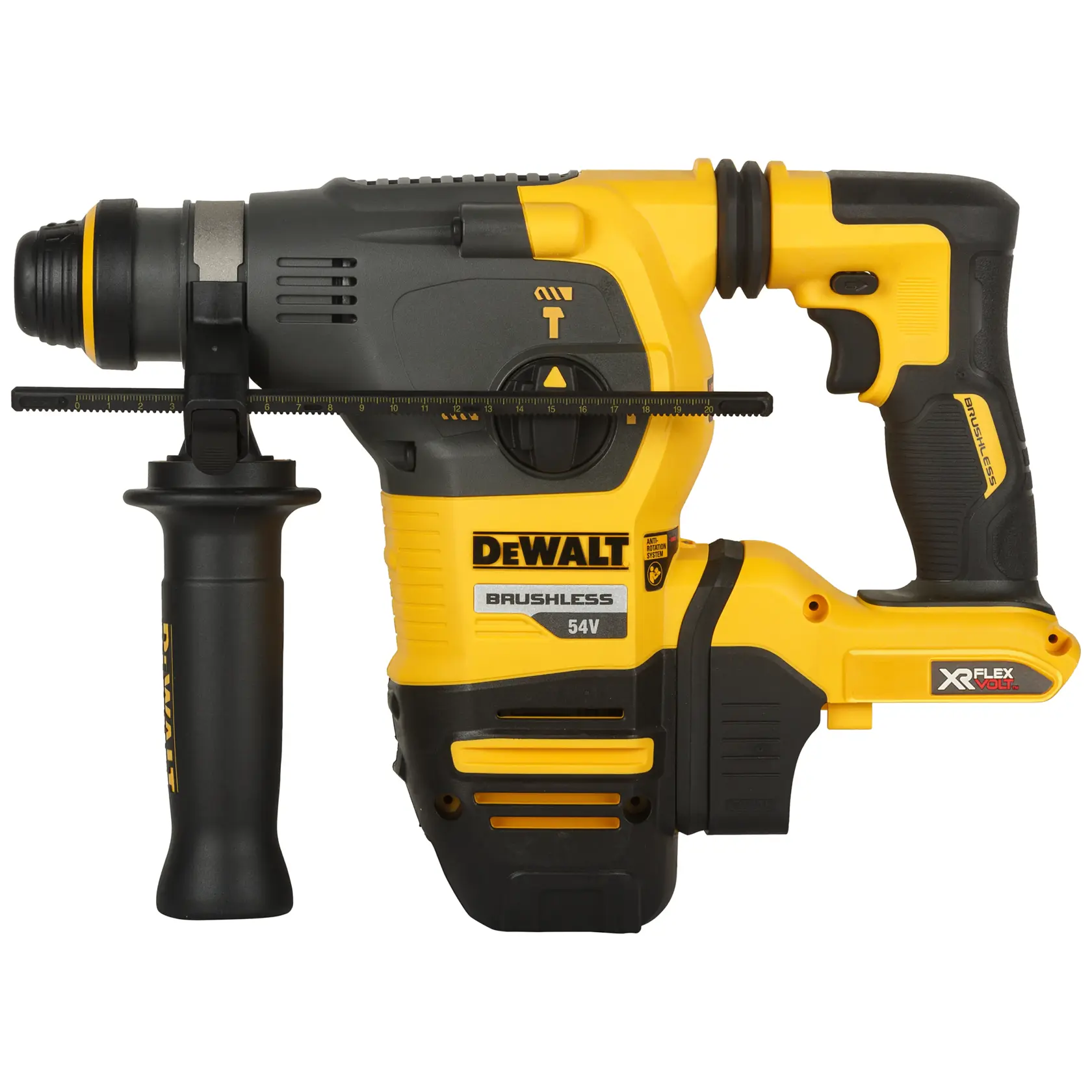 DEWALT DCH333NT 54V yellow and black cordless hammer drill with side handle and XR FLEXVOLT label.