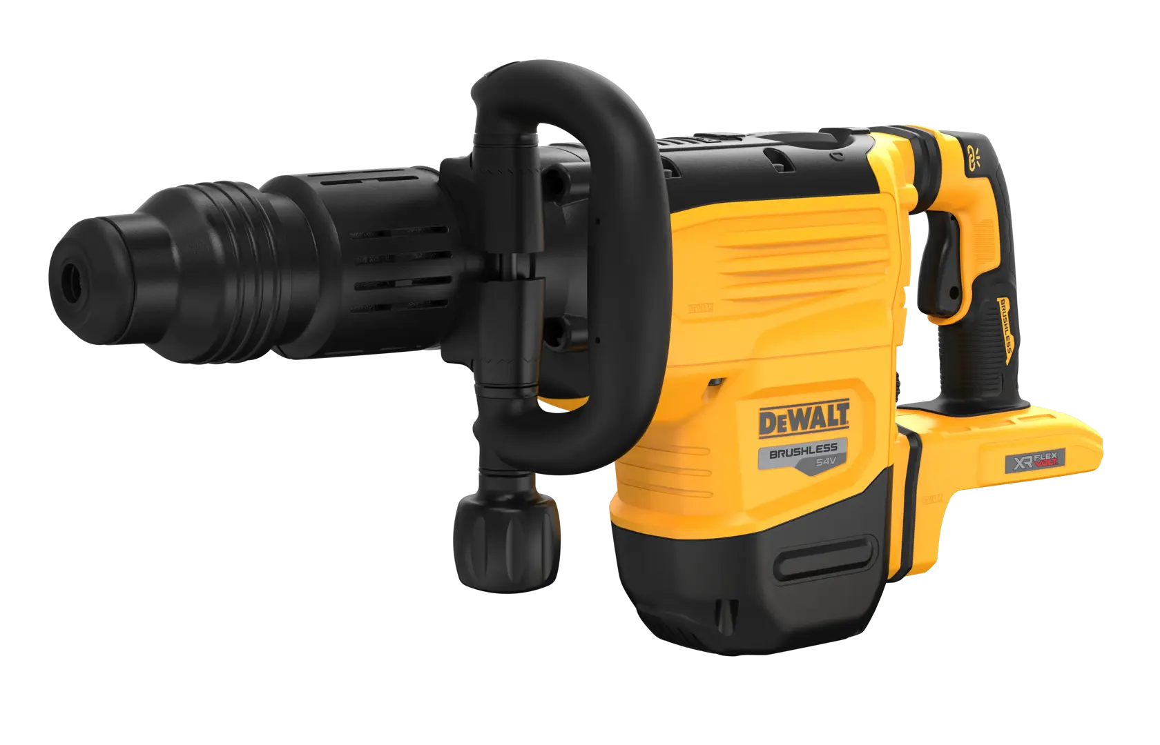 DEWALT yellow and black cordless rotary hammer drill with ergonomic handle, model DCH892N, on white background.