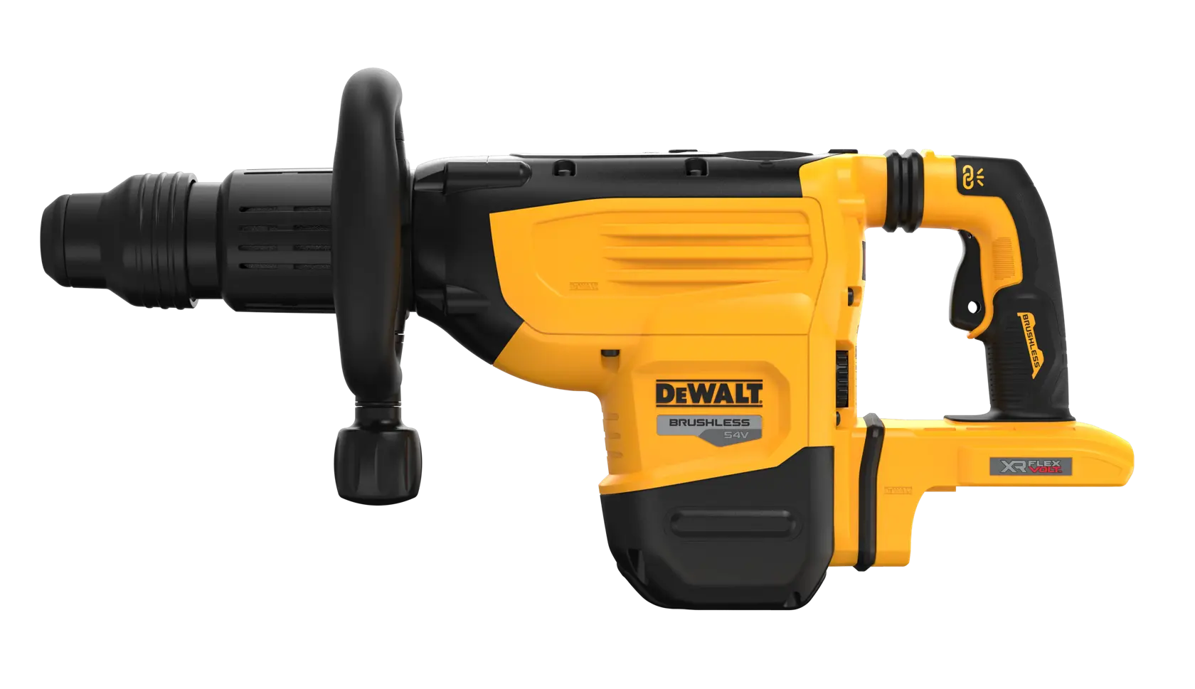 Martillo rotativo DEWALT DCH892N 54V inalámbrico amarillo con mango negro y motor sin escobillas.