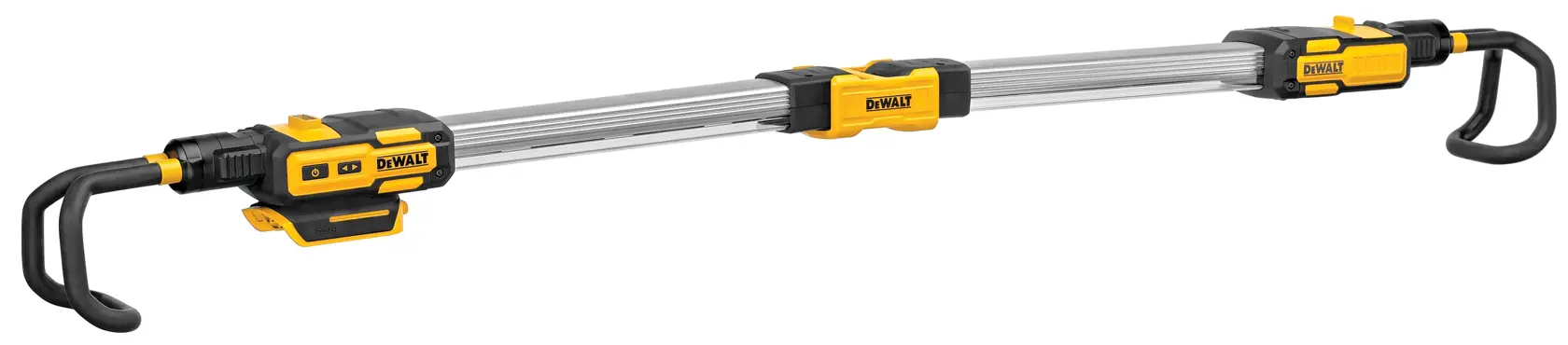 DEWALT DCL045 adjustable tripod work light with yellow and black body and extendable aluminum arms.