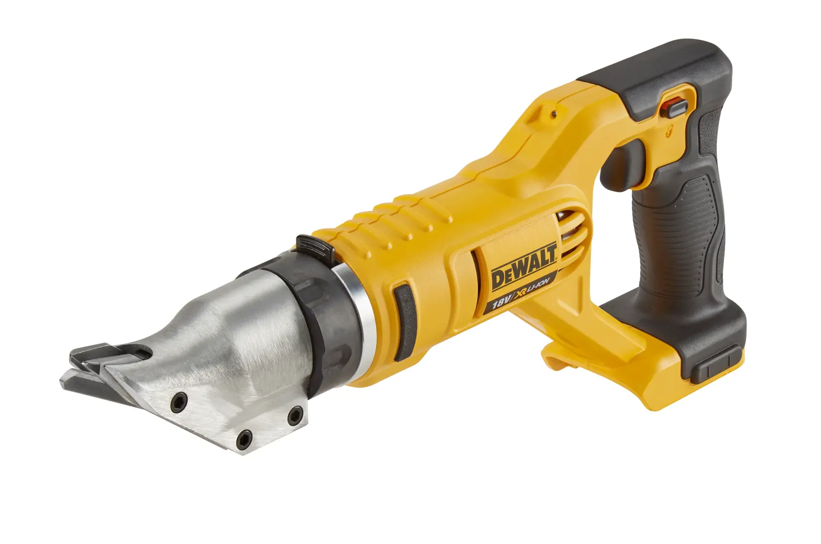 Cisailles sans fil DEWALT jaunes avec poignée noire, présentées sur fond blanc.
