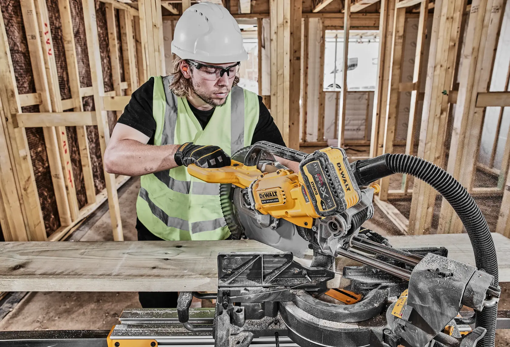Graphic showing DEWALT XTREME Sub-Compact Series branding with the slogan 'Compact and Performance Packed' on a yellow background.