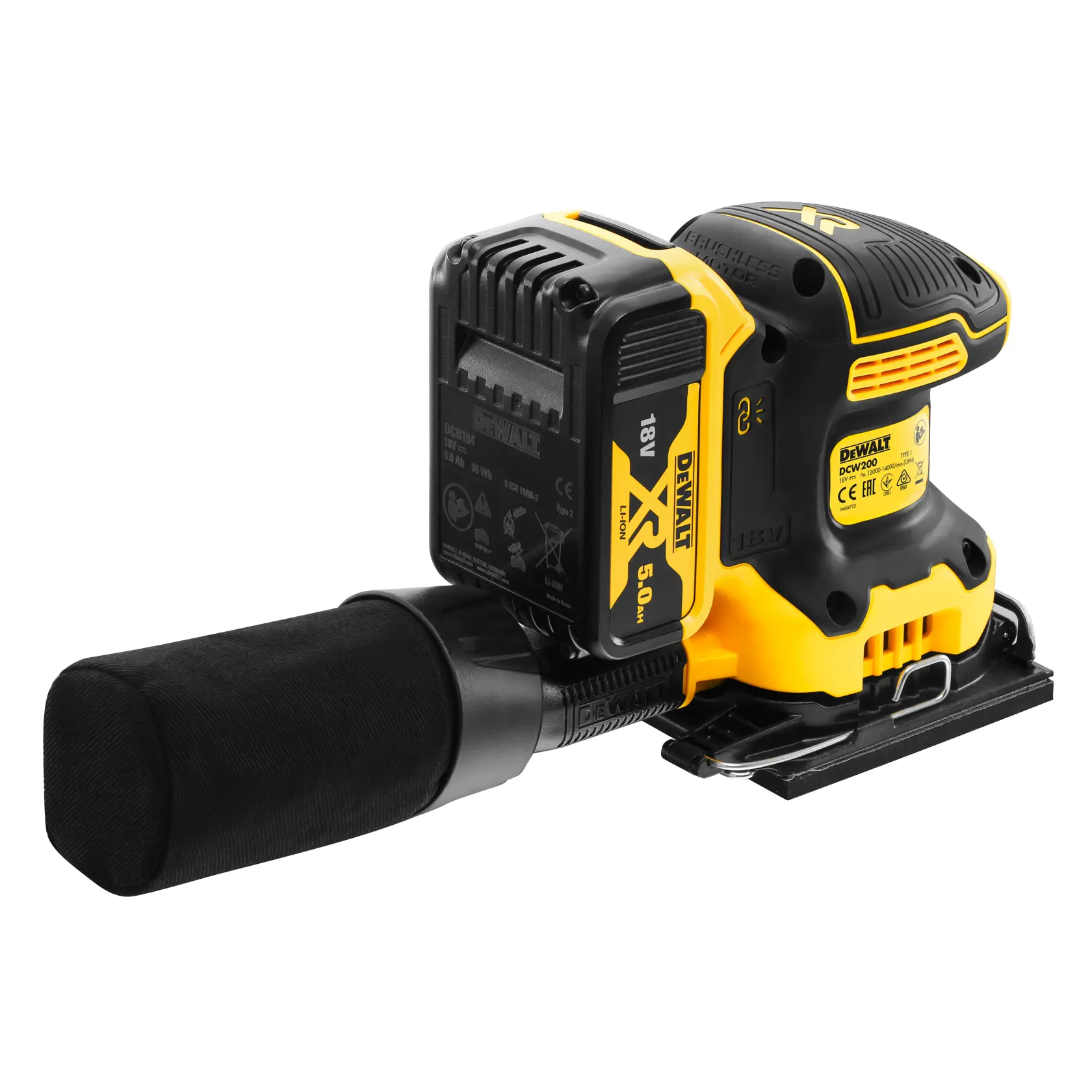 18V XR Brushless Ponceuse vibrante 1/4 de feuille 2x 5.0Ah en TSTAK®