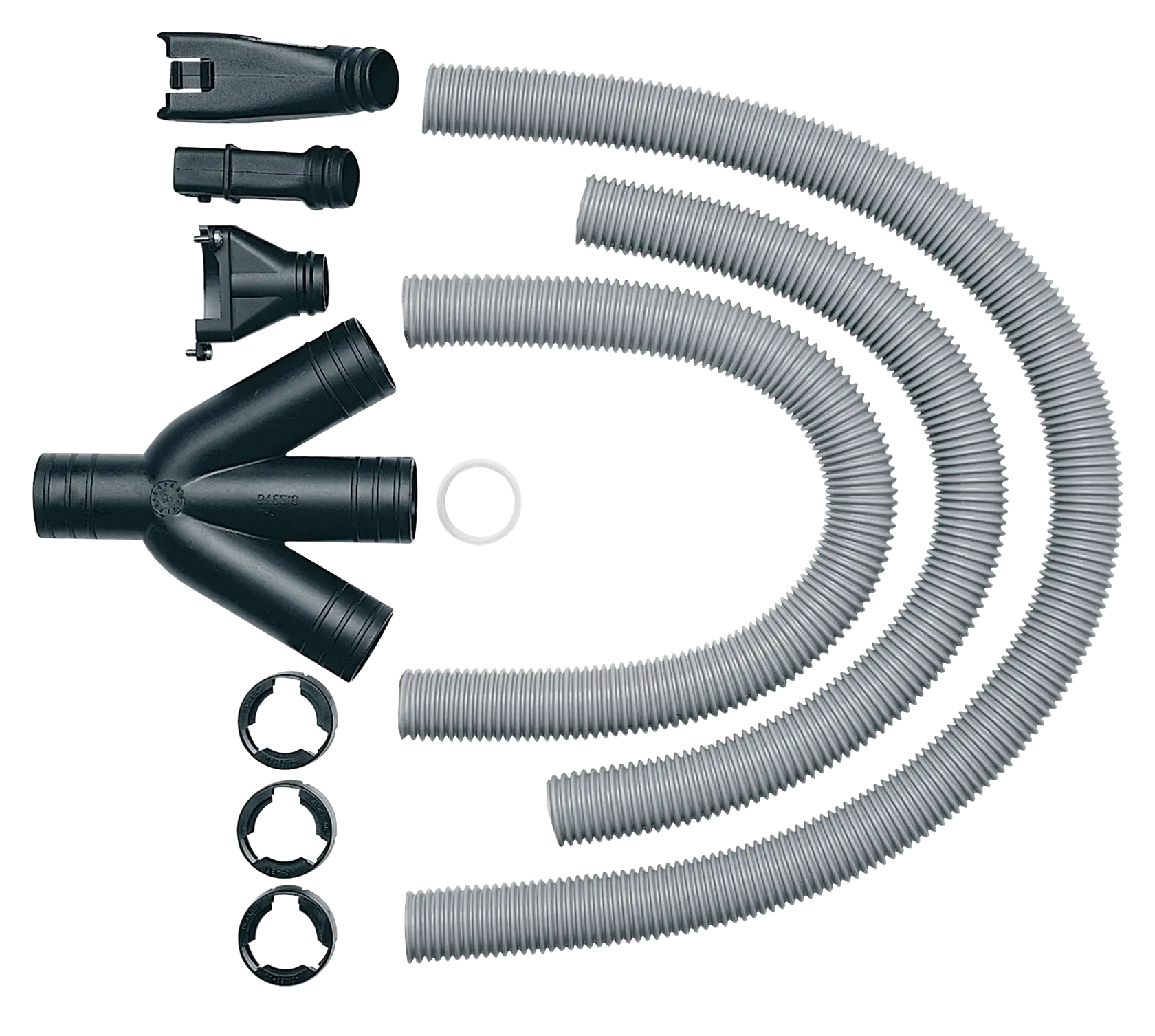 DEWALT DE7778 kit with hoses and connectors for photography equipment, arranged on a white background.