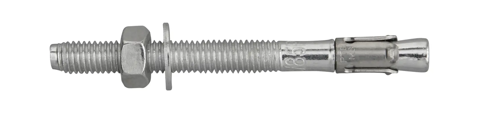 Metal anchor bolt with nut and washer for secure fixing, shown on a white background.