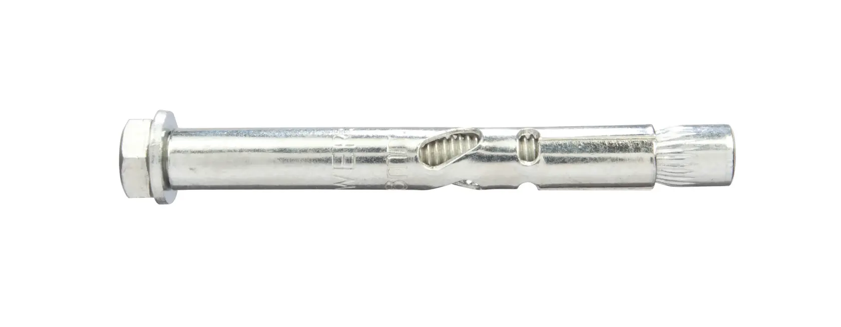 Boulon d’ancrage métallique DEWALT pour fixation murale, présenté sur fond blanc.