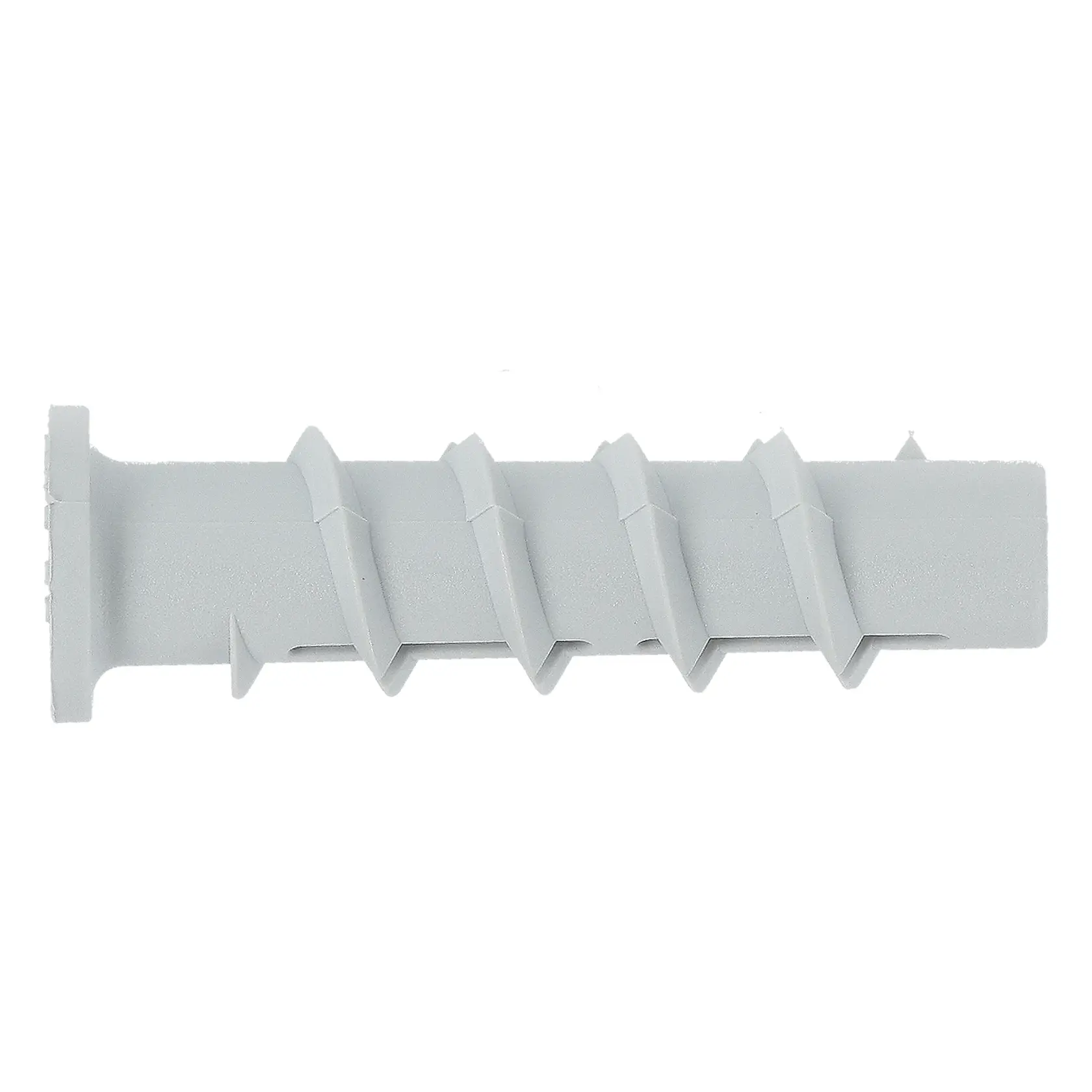Cheville murale en plastique gris pour vis, conçue pour montage sûr dans maçonnerie ou cloison sèche.