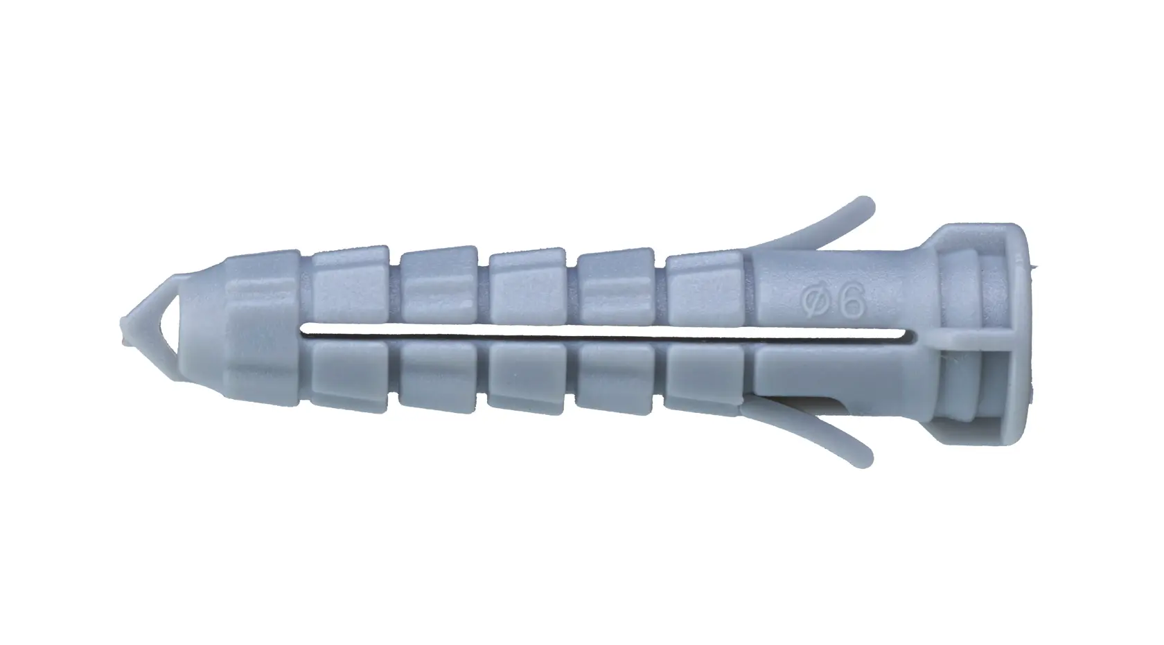 Image en gros plan d'une cheville murale en plastique gris utilisée pour fixer des vis dans la maçonnerie ou les cloisons sèches.