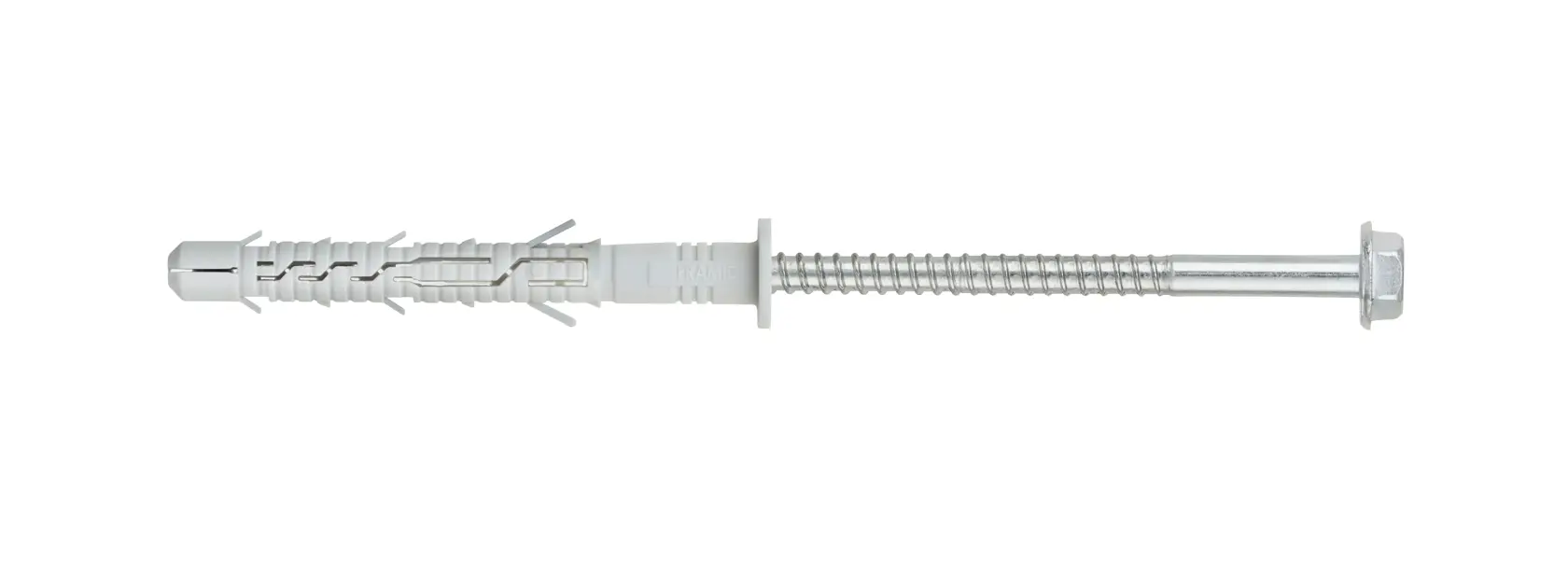 A single DEWALT branded wall plug and screw with hexagonal head, made of metal and plastic, shown isolated on a white background.