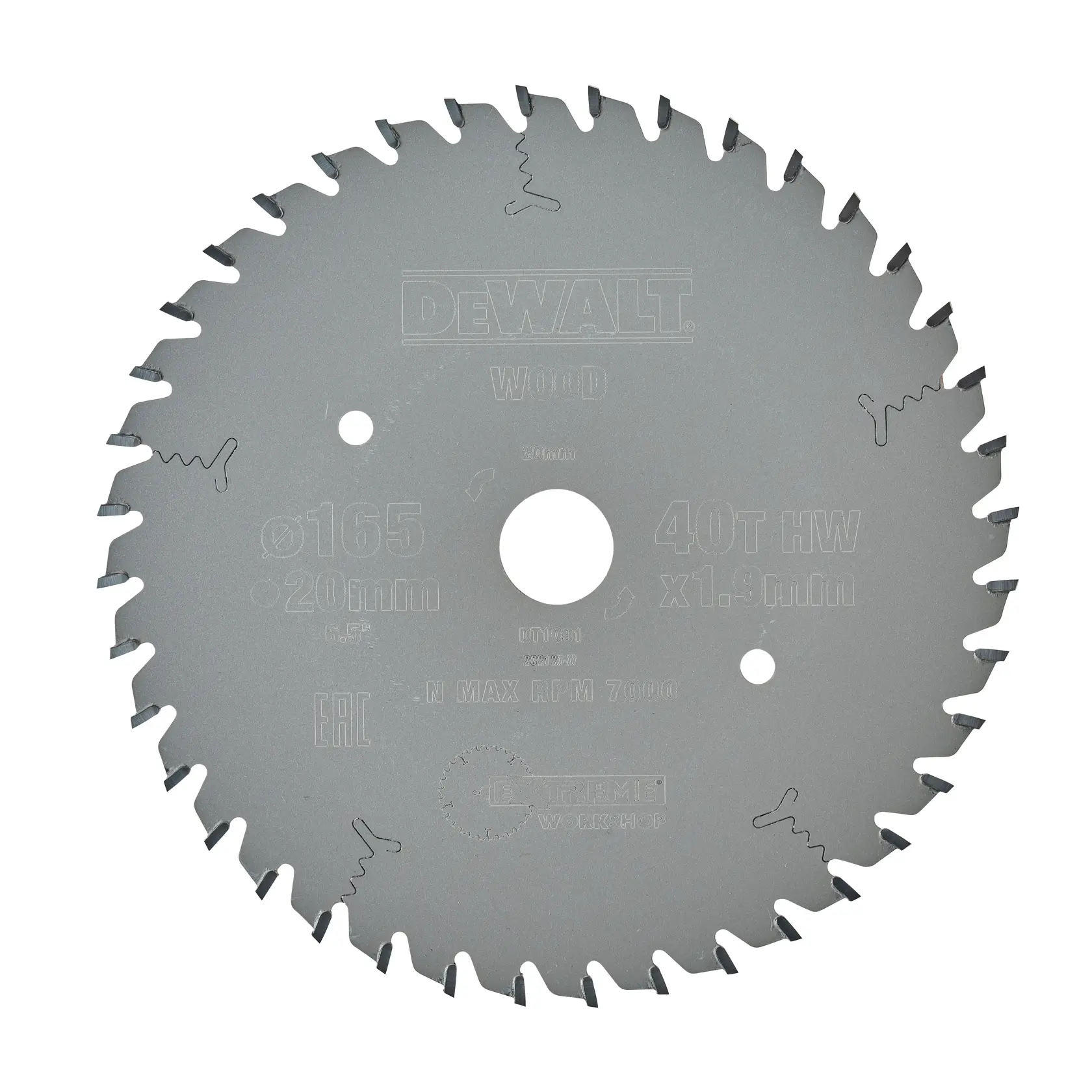 DEWALT DT1091 Kreissägeblatt für Holz, 165 mm Durchmesser, 40 Zähne, geeignet für Holzarbeiten.