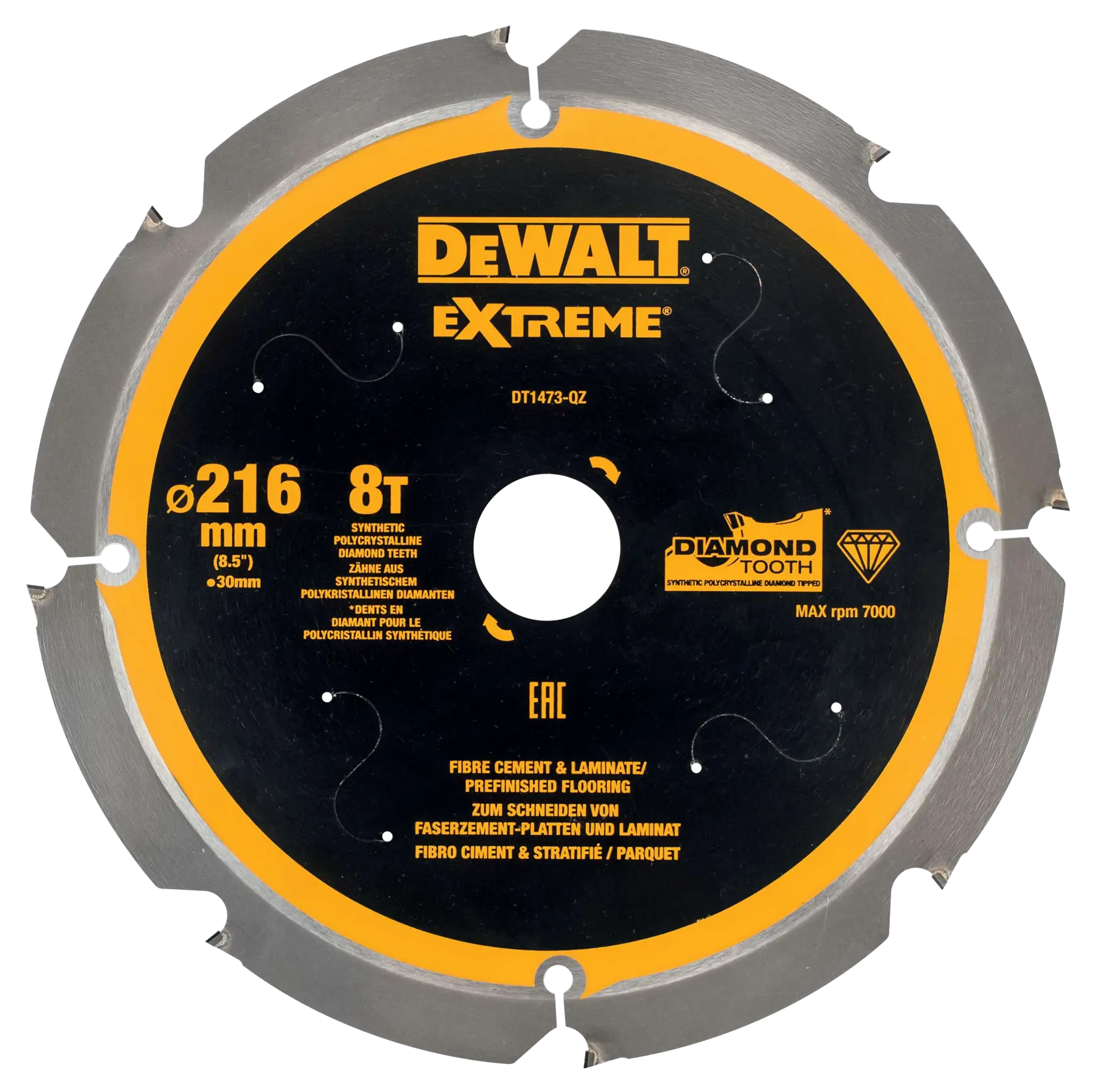 Lame de scie circulaire DEWALT DT1473 Extreme, 216mm, 8 dents, pour fibre-ciment et stratifié.