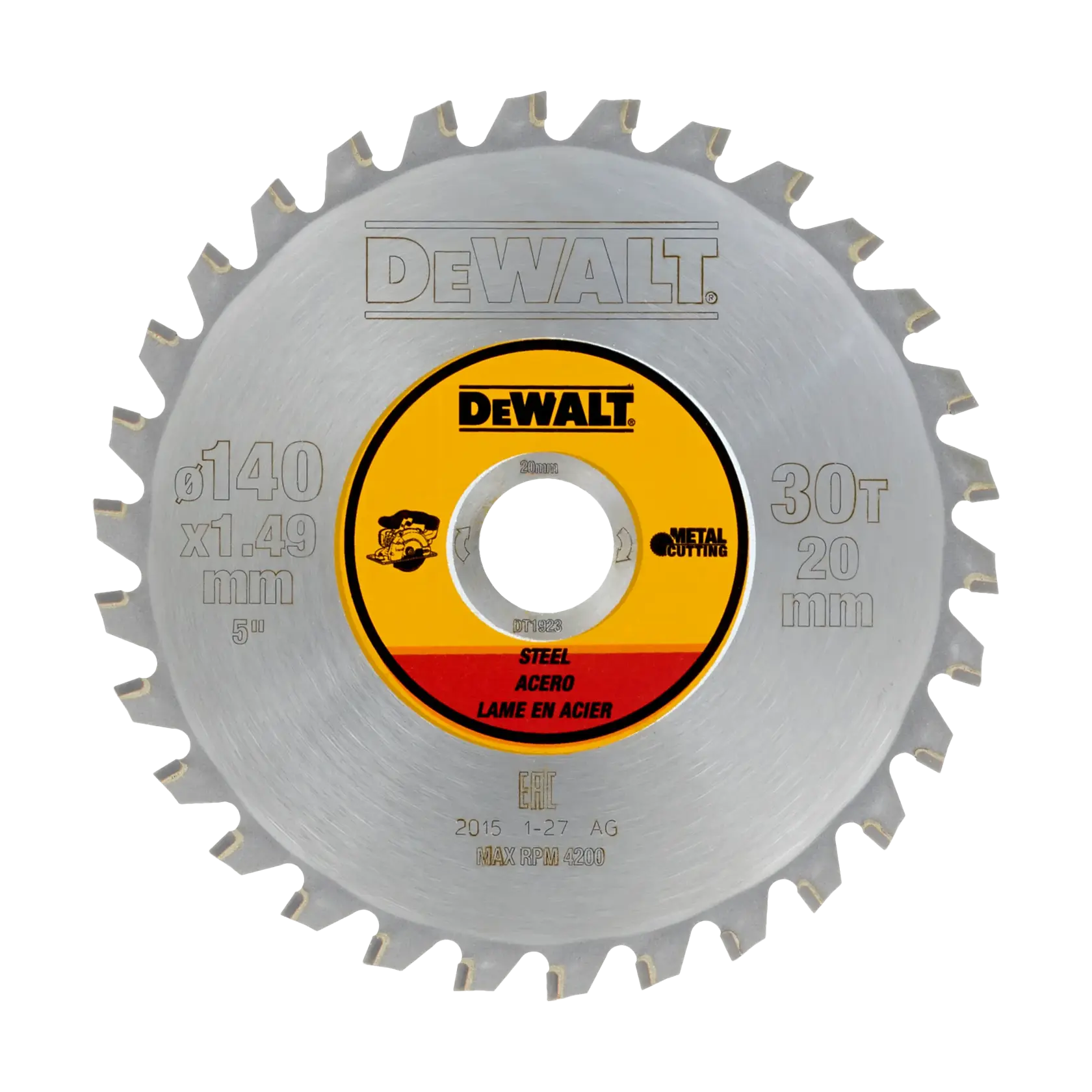 Lame de scie acier DEWALT DT1923, 140mm, 30 dents, conçue pour couper le métal.