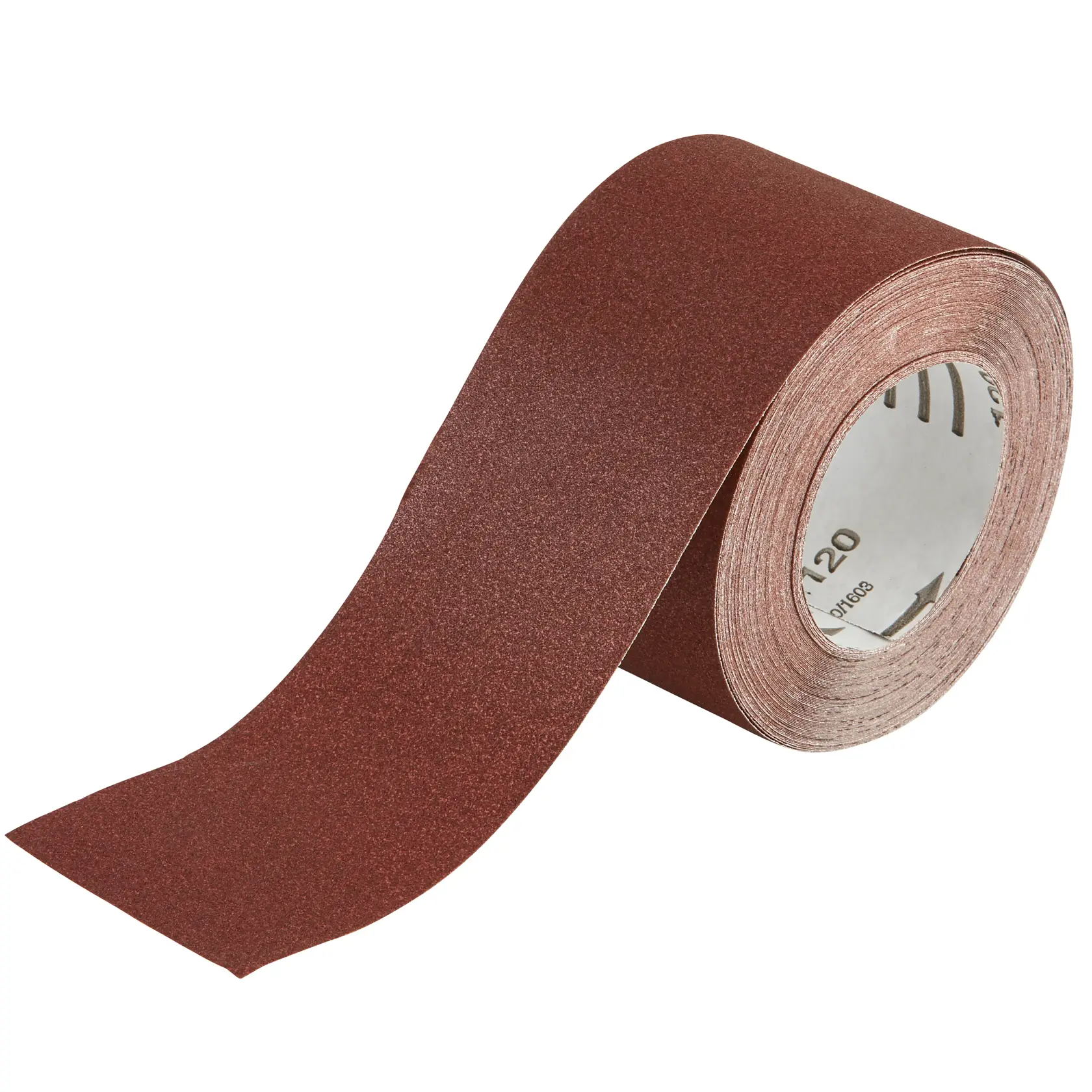 Braune Schleifpapierrolle, teilweise abgerollt, zum Schleifen von Oberflächen.