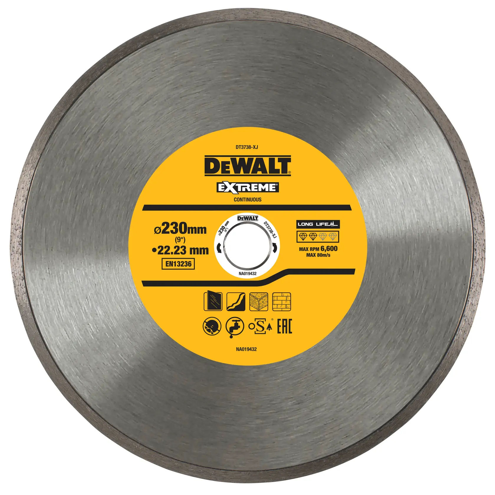 Disque diamant DEWALT DT3738 Extreme 230mm pour couper briques, tuiles et béton.