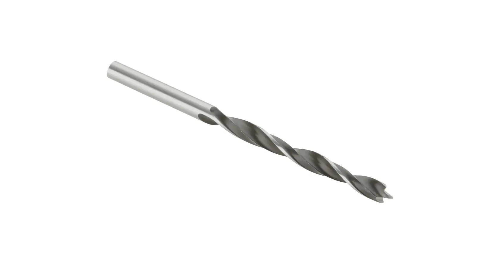 Ein einzelner Metallbohrer mit Spiraldesign, gezeigt auf weißem Hintergrund.