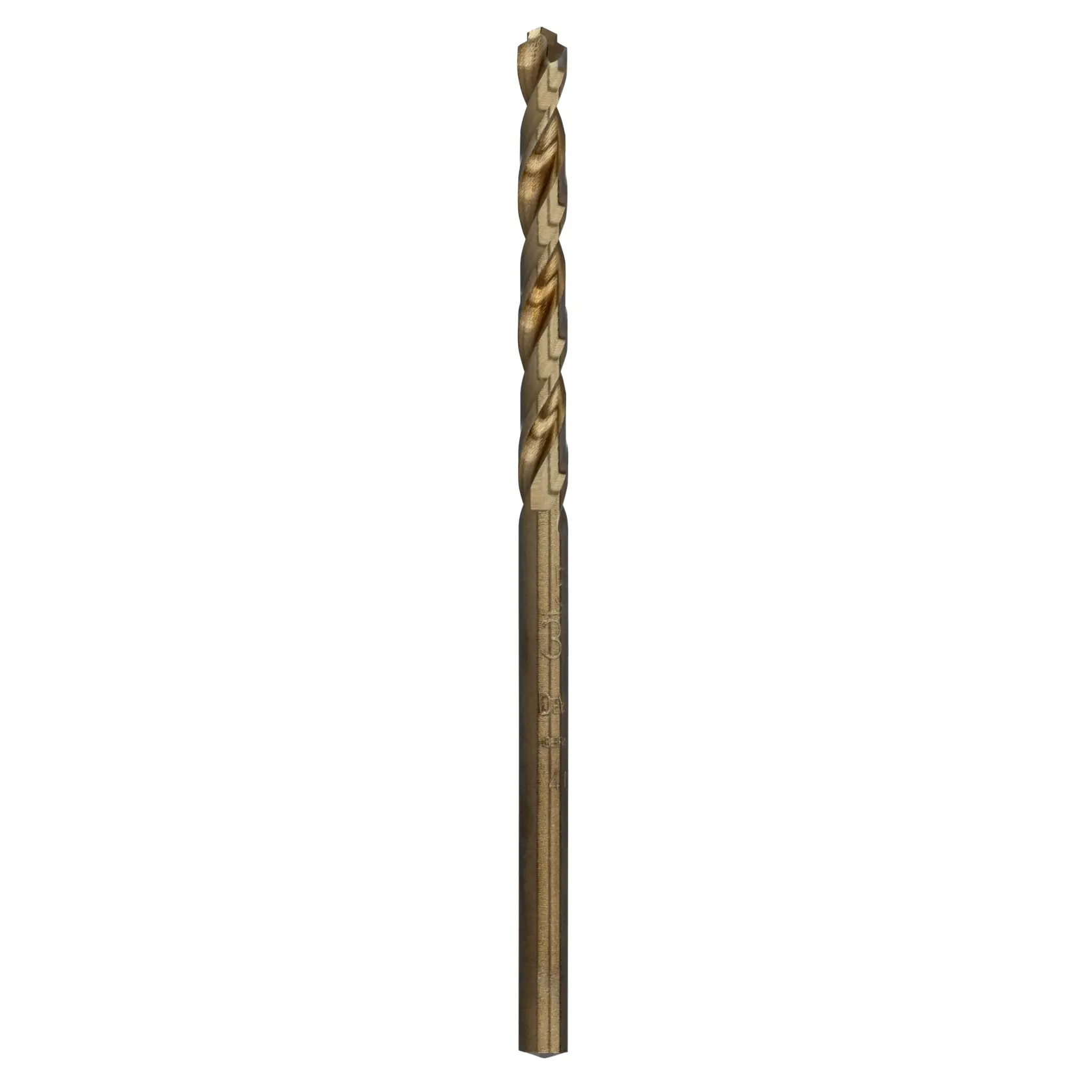 DEWALT DT4935 metal drill bit, straight and gold-colored, designed for precision drilling in metal materials.