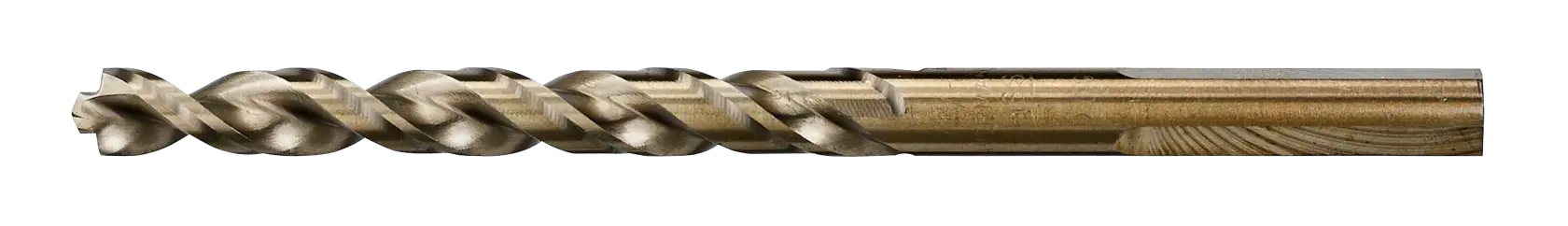 Broca de metal con estrías en espiral y acabado dorado. Forma cilíndrica para perforaciones precisas.