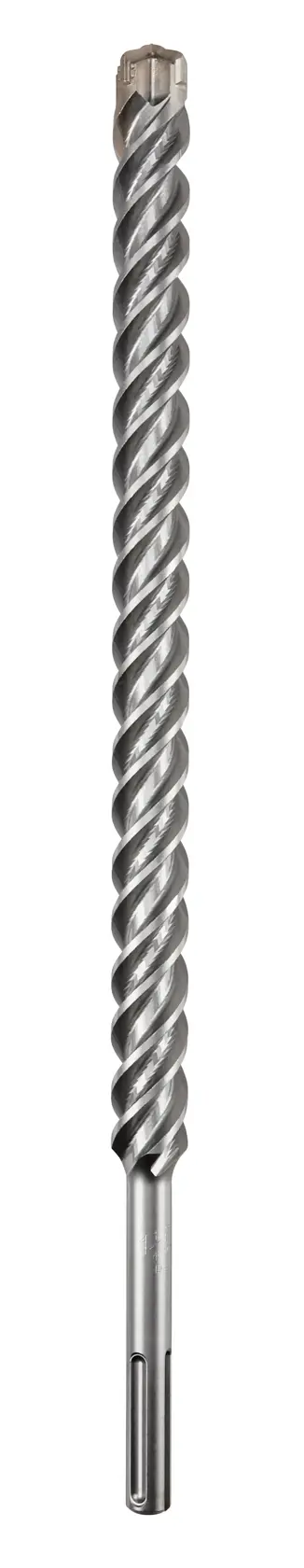 Langer, spiraliger DEWALT-Bohrer mit Metallspitze, geeignet für Bohrungen in Mauerwerk oder Beton.