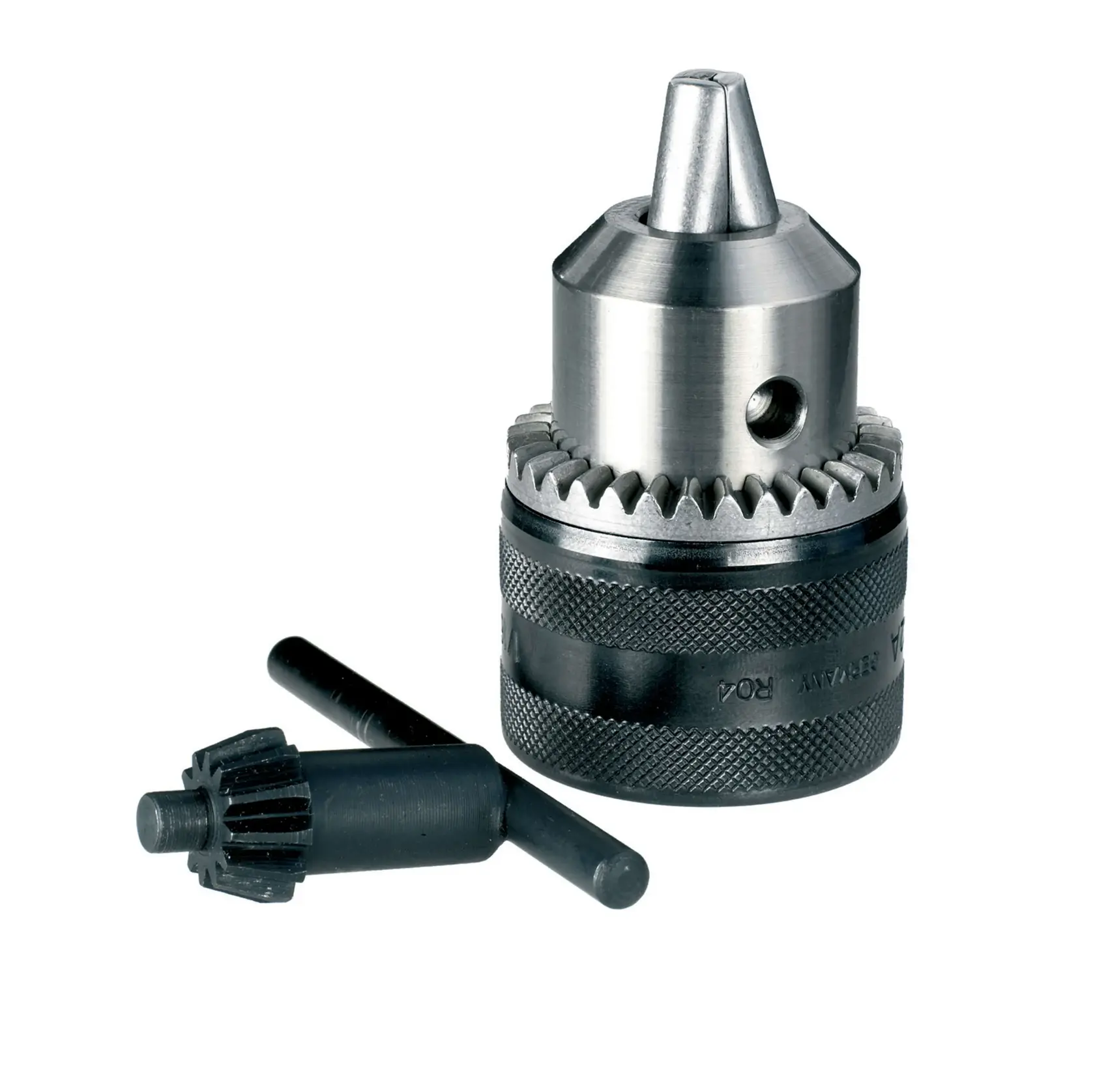 Mandrin de perceuse en métal avec clé pour DEWALT, présenté sur fond blanc.