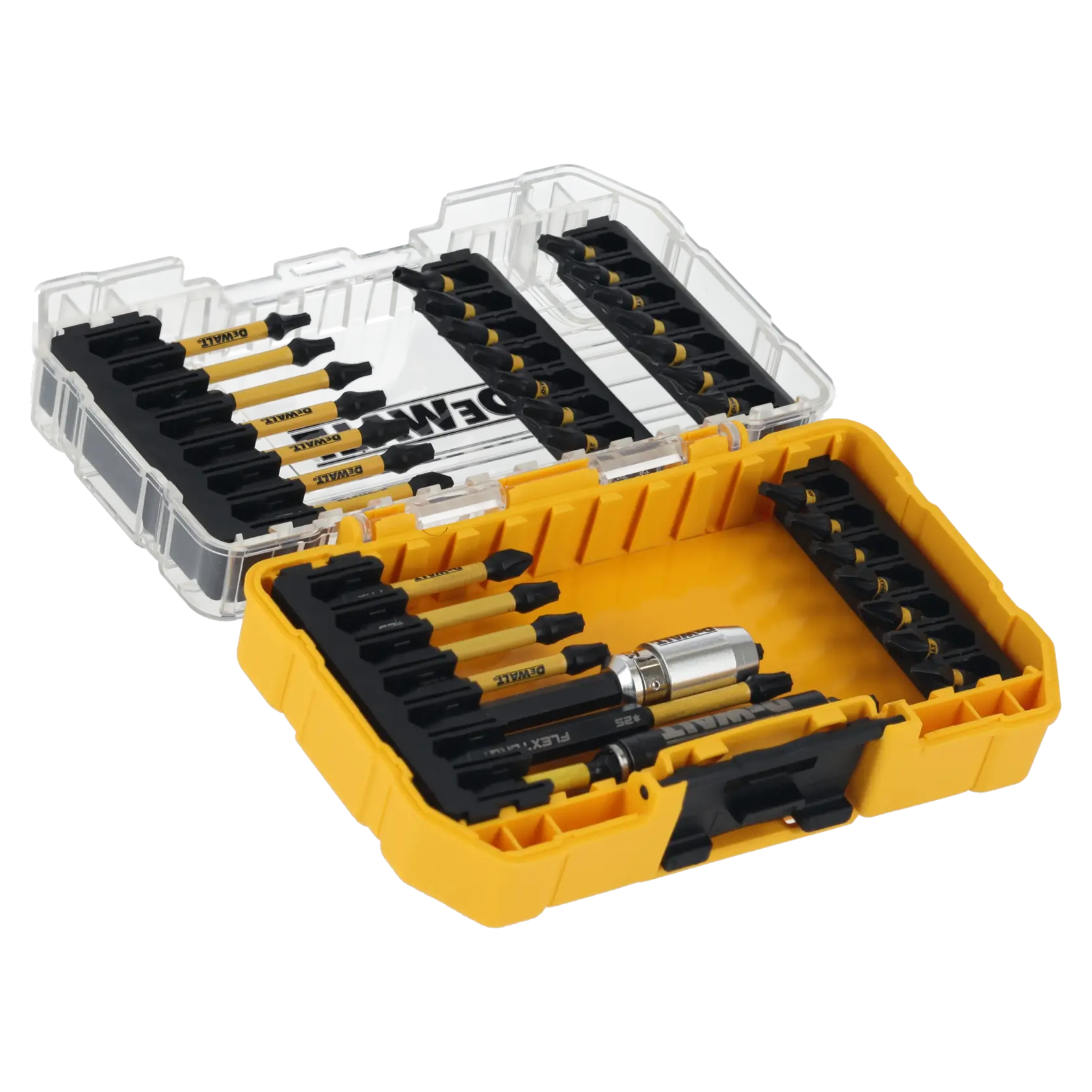 Graphic showing DEWALT XTREME Sub-Compact Series branding with the slogan 'Compact and Performance Packed' on a yellow background.