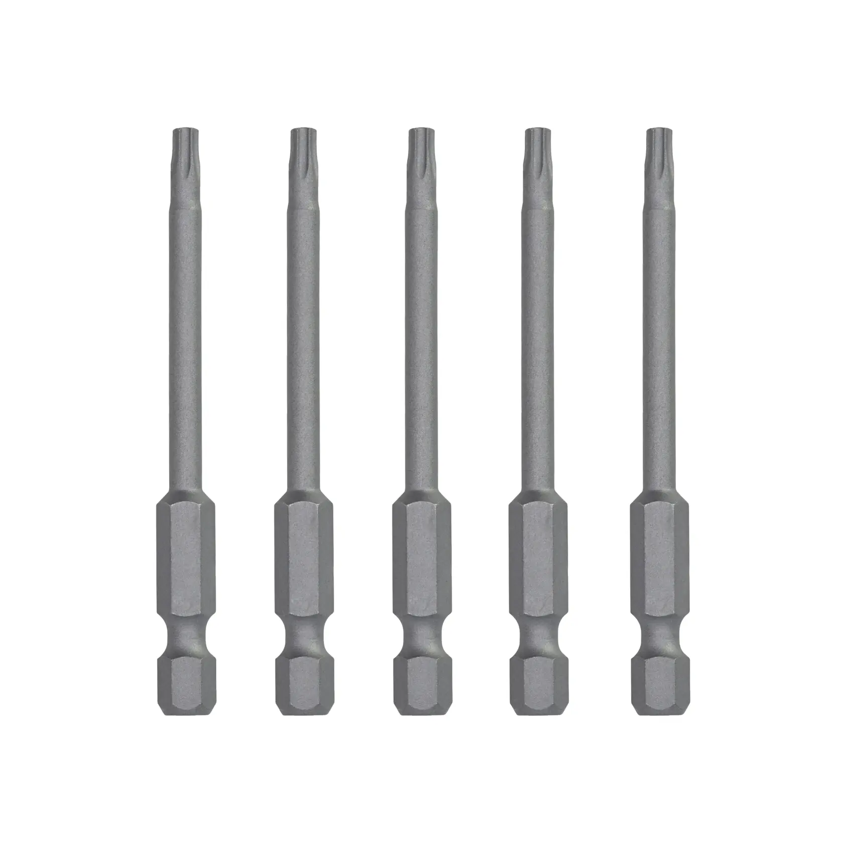 Juego de cinco puntas de destornillador Torx largas DEWALT DT7292, acabado gris metálico.