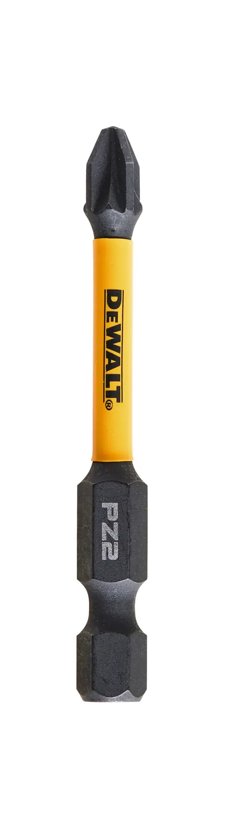 DEWALT DT7391T screwdriver bit with yellow shaft and black PZ2 ends, tool for screwdriving tasks.