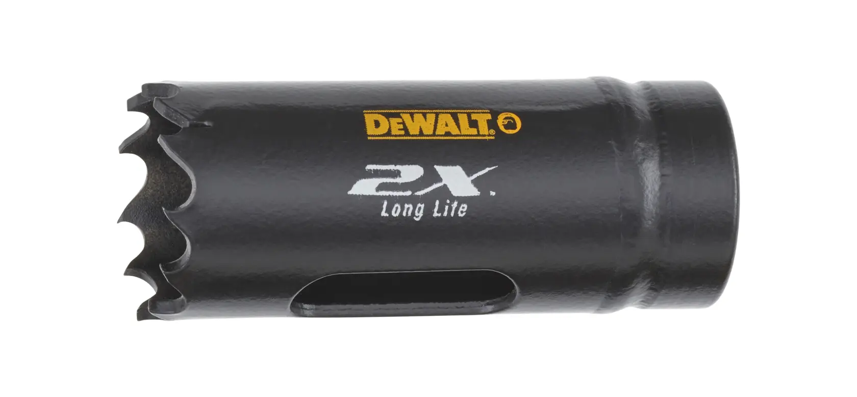 DEWALT hole saw, black, DT8114L and DT8114 SKUs, 2X Long Life, photography product.