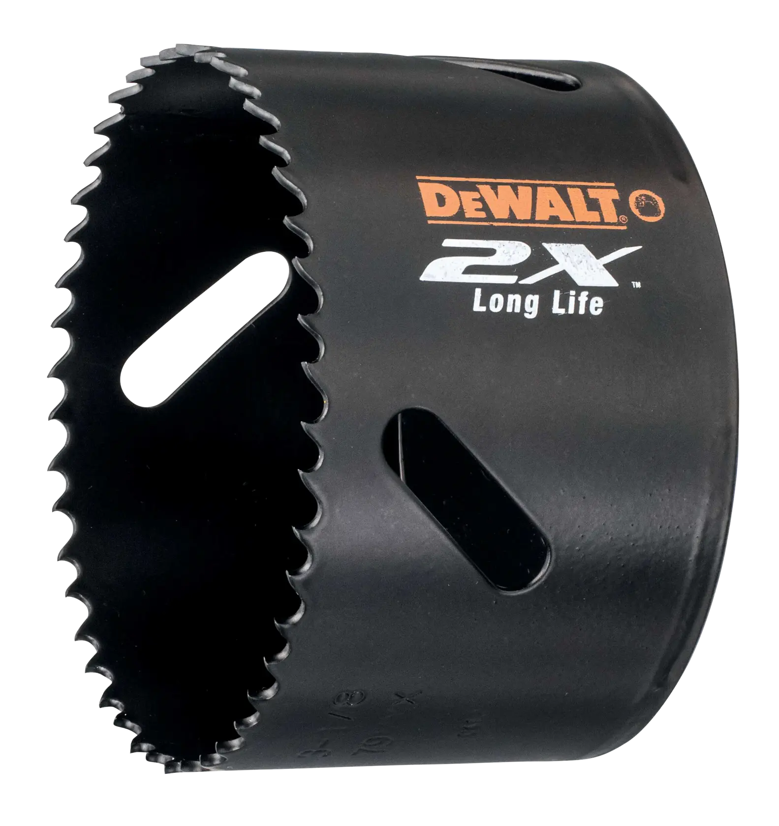 DEWALT DT8157L black hole saw with sharp teeth and '2X Long Life' branding.