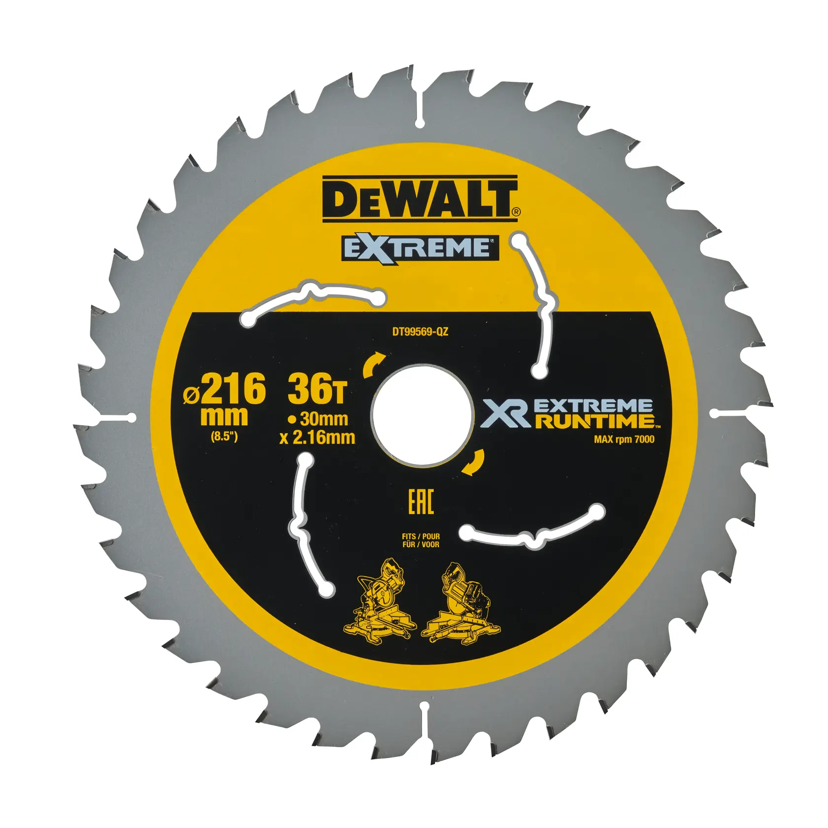 Lame circulaire DEWALT DT99569, 216mm, 36 dents, durée extrême, adaptée au travail du bois.