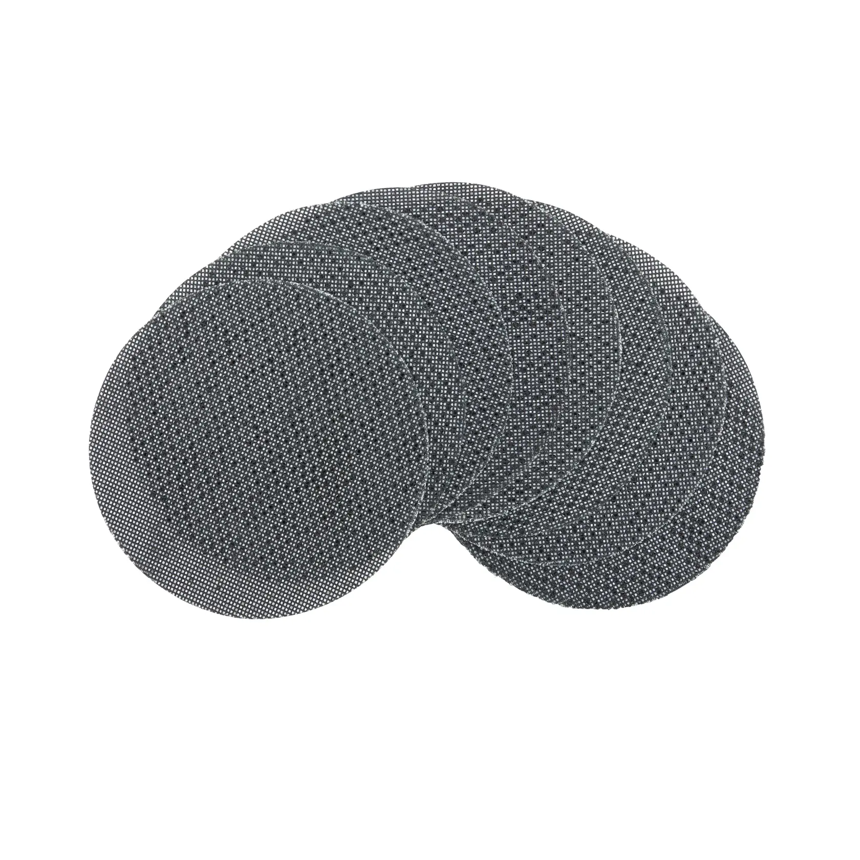 A set of round mesh sanding discs, shown overlapping on a white background.