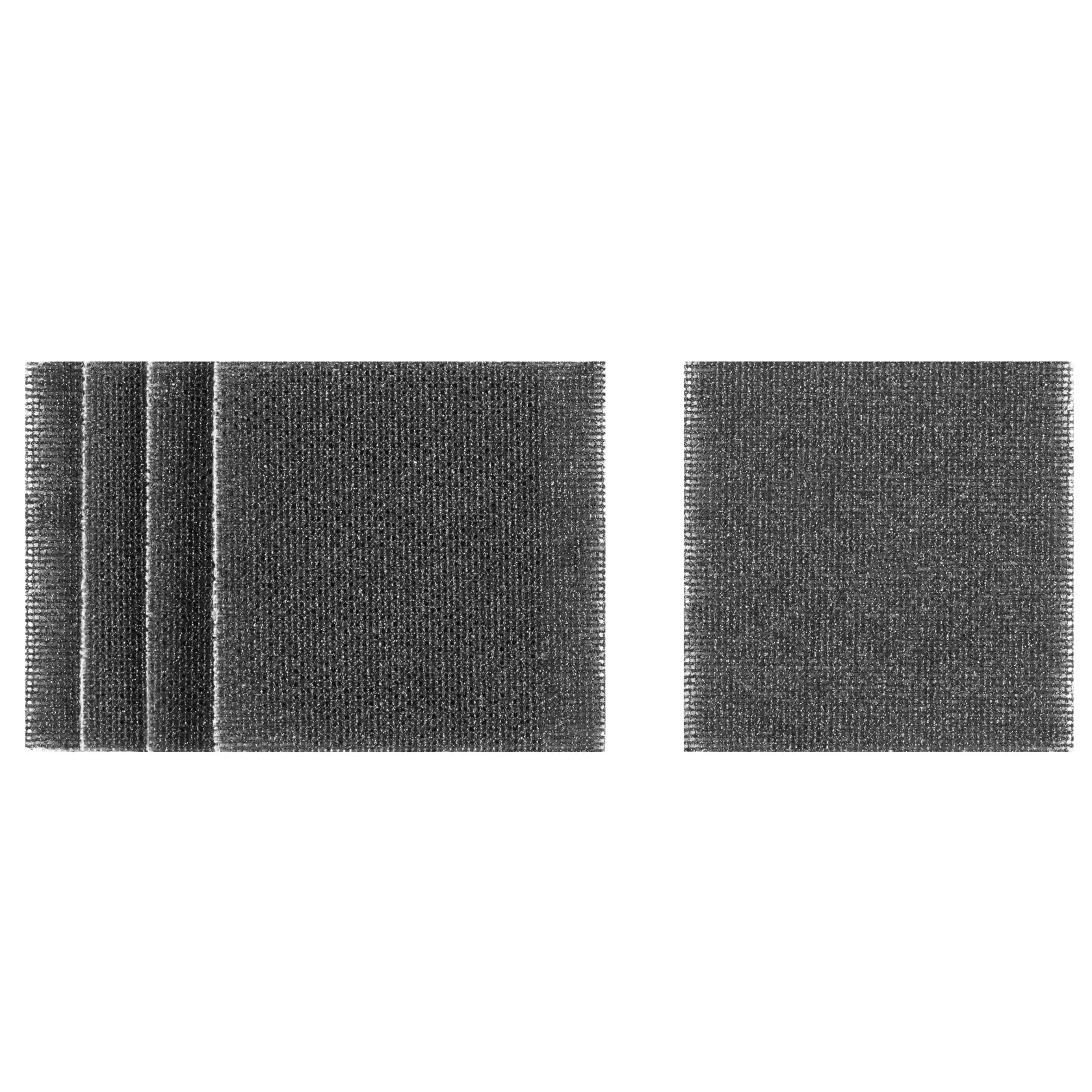 Lot de feuilles abrasives carrées DEWALT en mesh, présentées en deux groupes sur fond blanc.
