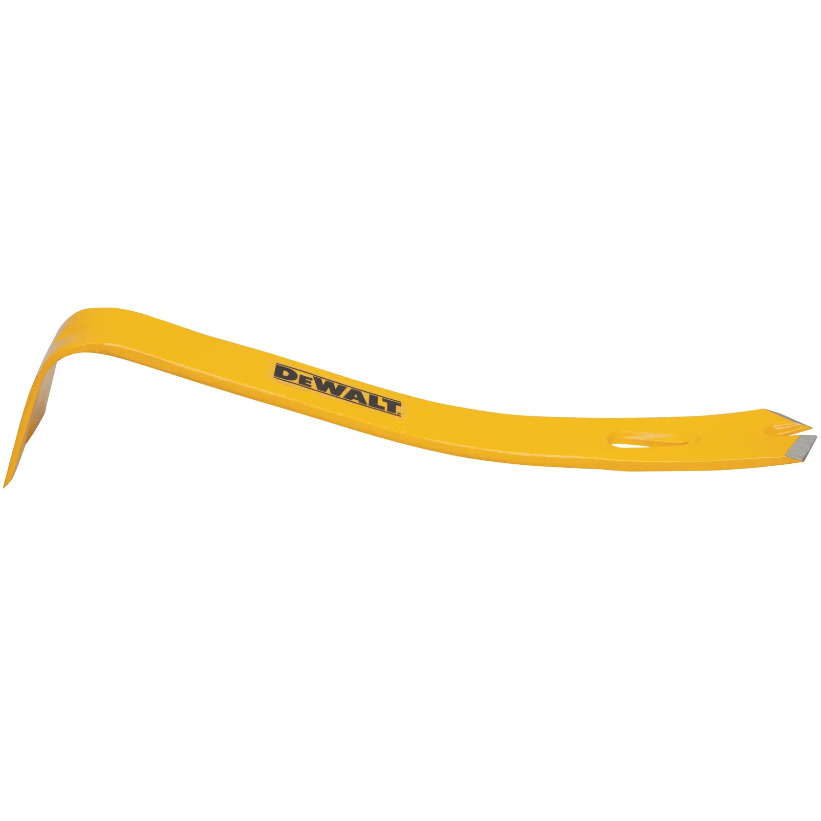 Pied-de-biche DEWALT jaune à extrémités angulaires, utilisé pour la démolition ou retirer des clous.