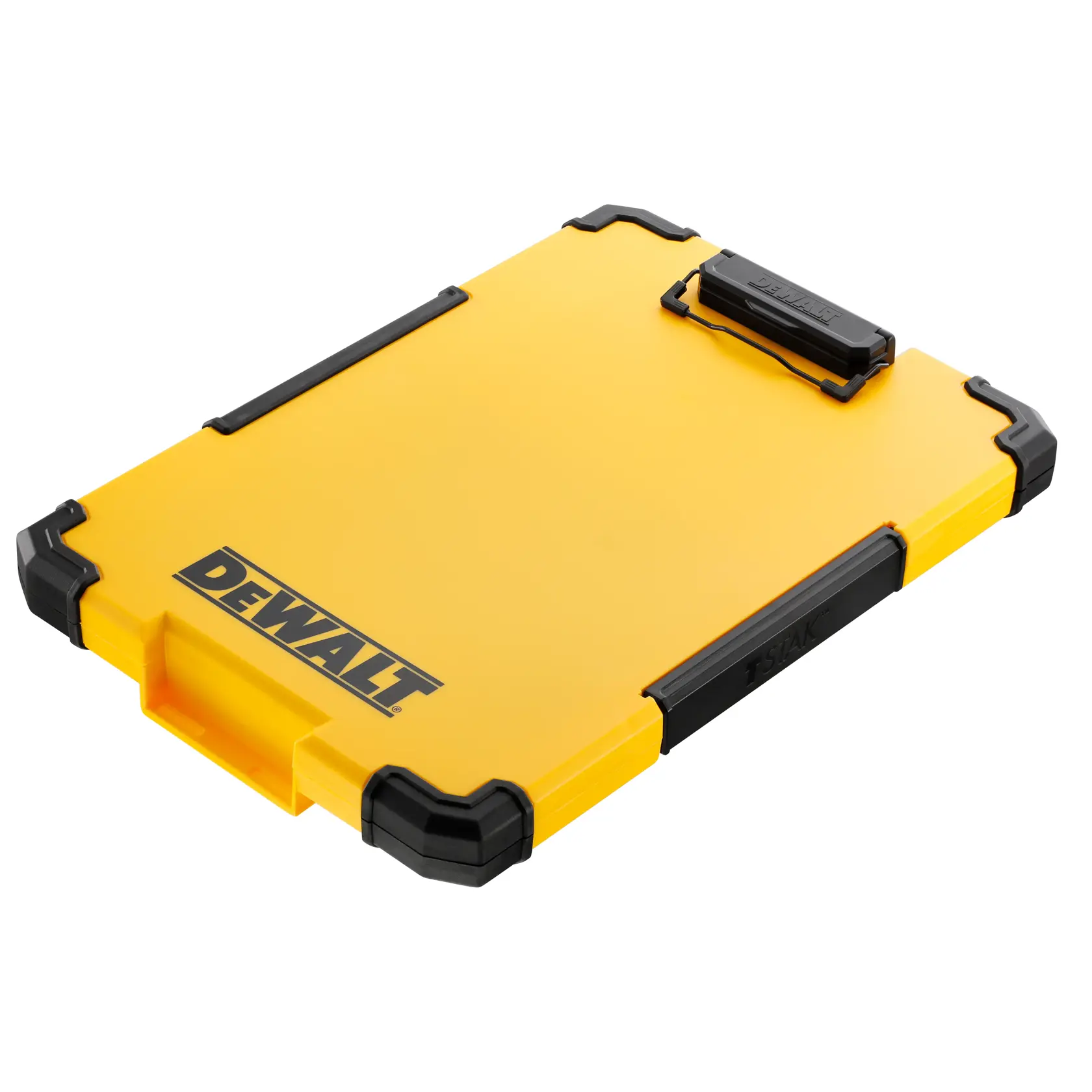 Boîte DEWALT jaune avec coins et poignée noirs, conçue pour ranger et organiser les outils.