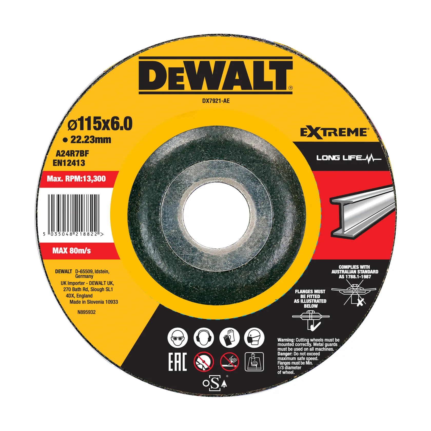 DEWALT DX7921-AE, DX7921 disque 115x6.0mm métal, série Extreme, catégorie photographie.
