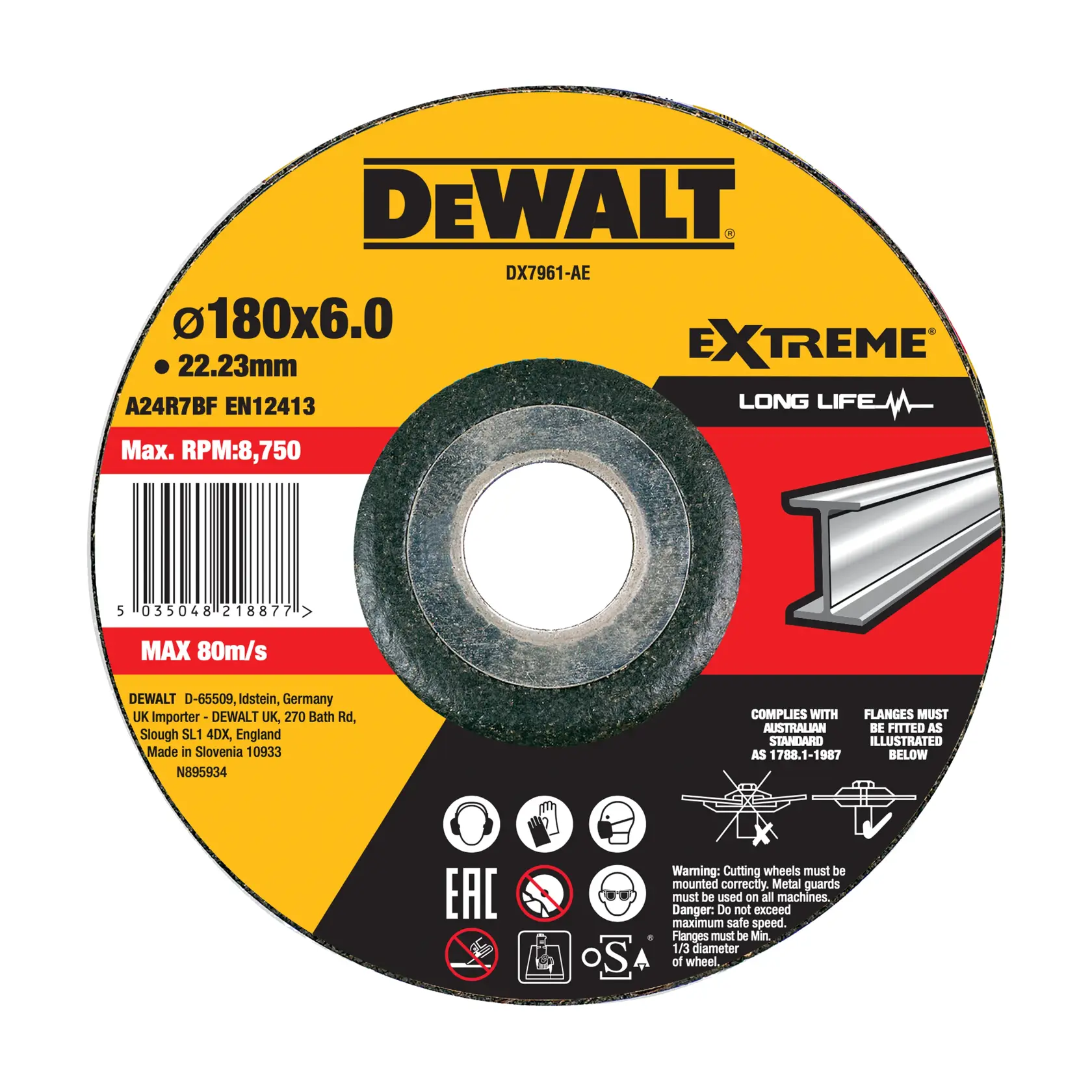 Meule métallique DEWALT® de 180 mm x 6 mm x 22,23 mm Type 27 HP